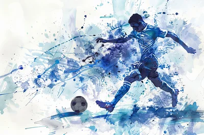 Dynamic Soccer Player Kicking Ball Watercolor Illustration