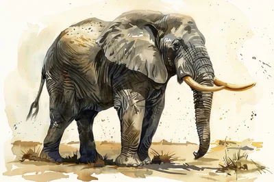 Watercolor Illustration Of A Majestic African Elephant