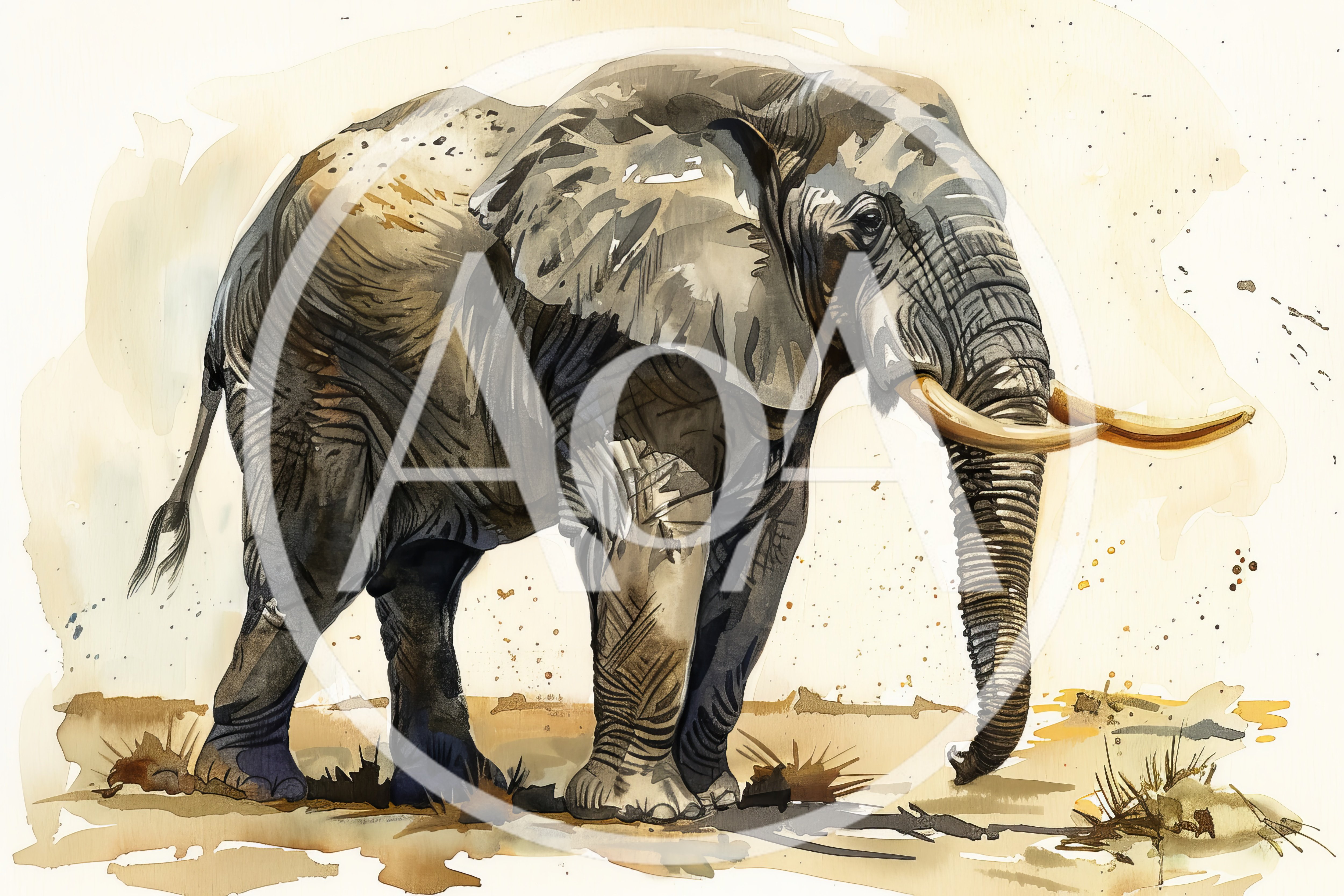 Watercolor Illustration Of A Majestic African Elephant