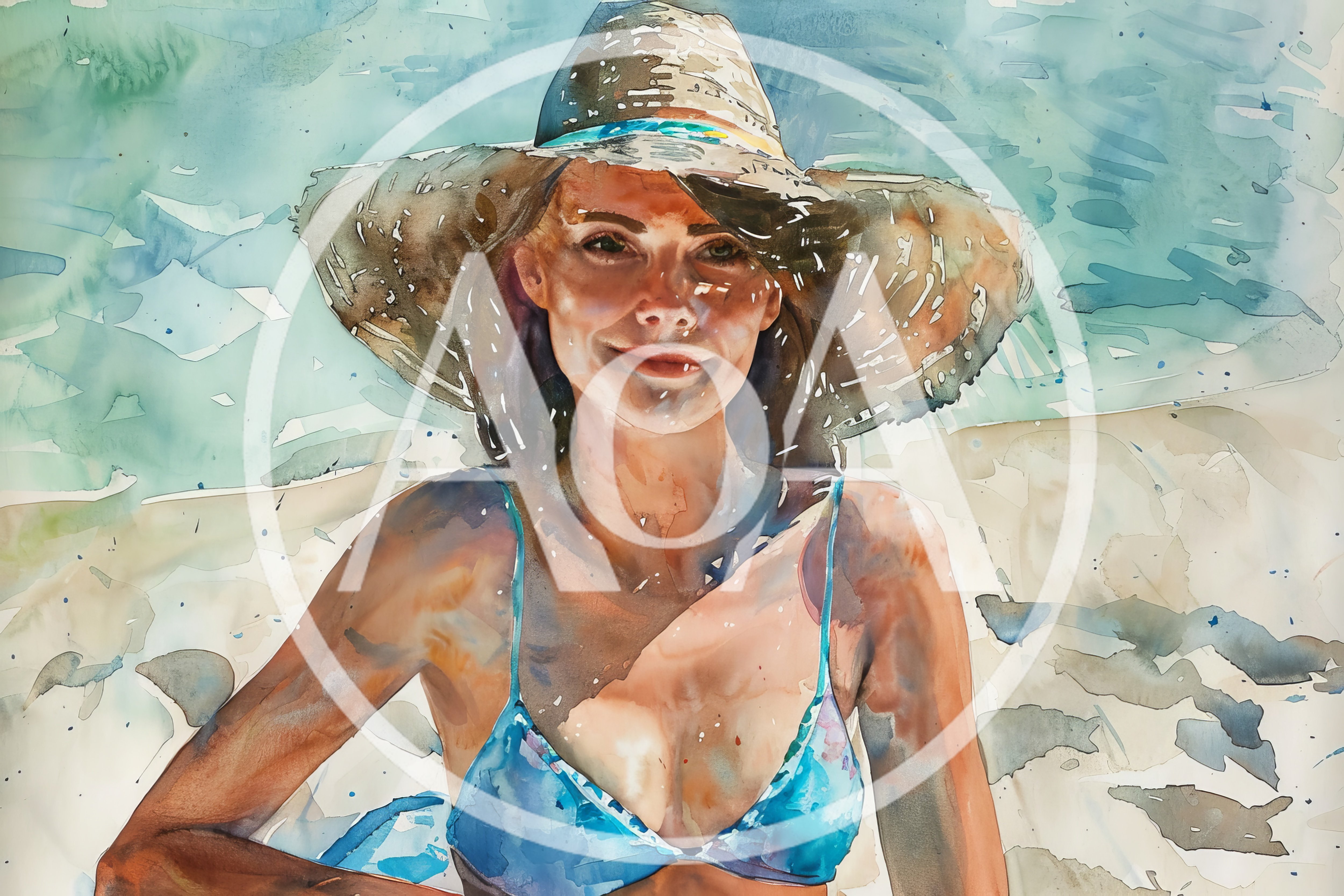 Watercolor Portrait Of A Woman In A Sun Hat