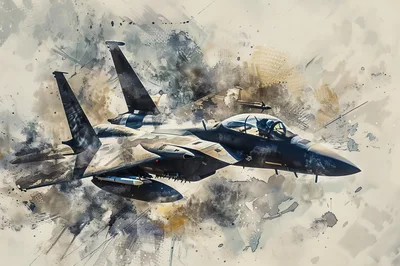 F-15 Eagle Fighter Jet In Artistic Watercolor Style