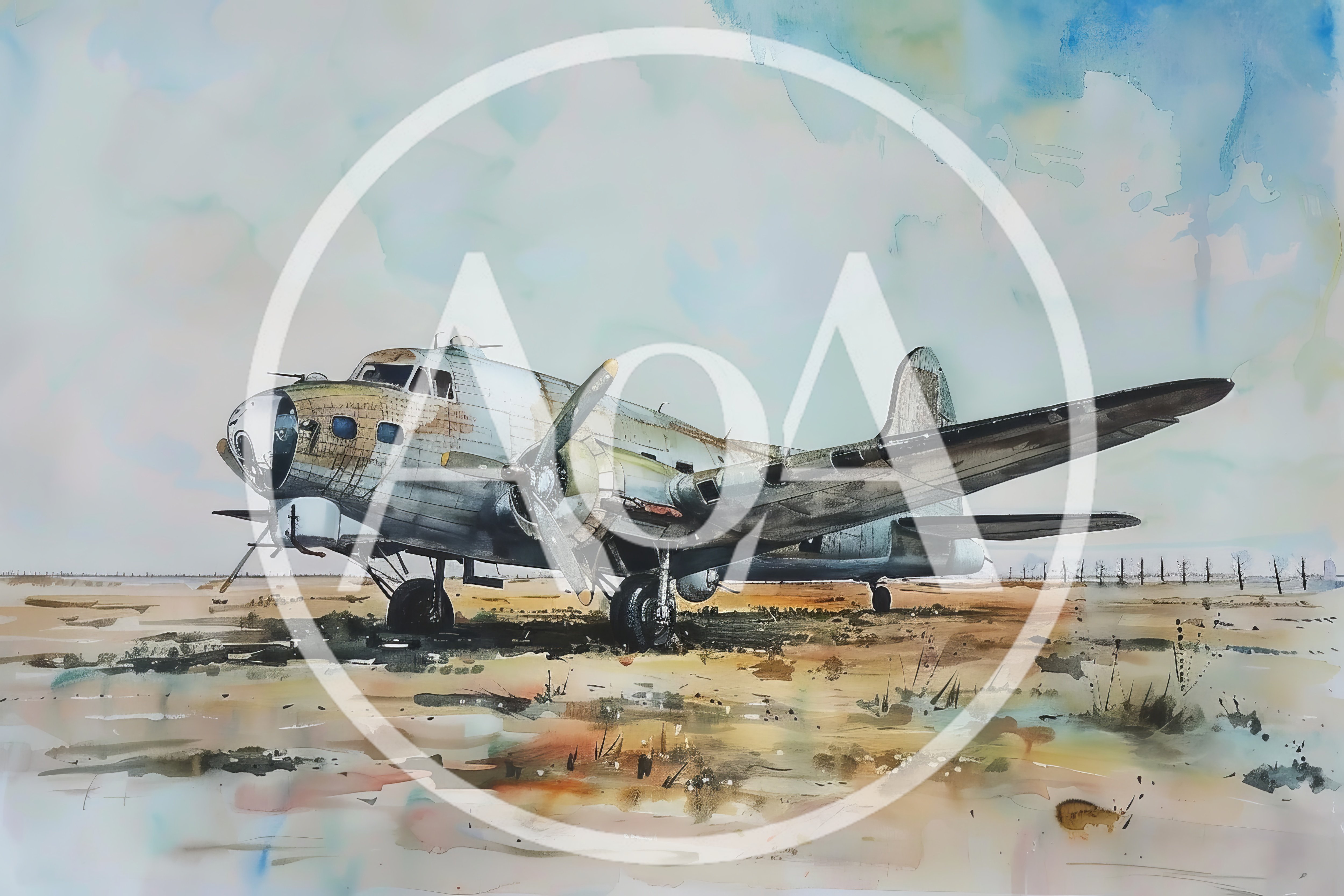 Vintage Propeller Airplane Parked On Desert Landscape