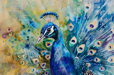 Watercolor Painting Of A Majestic Peacock
