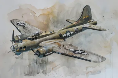 Watercolor Painting Of A B-17 Flying Fortress Bomber