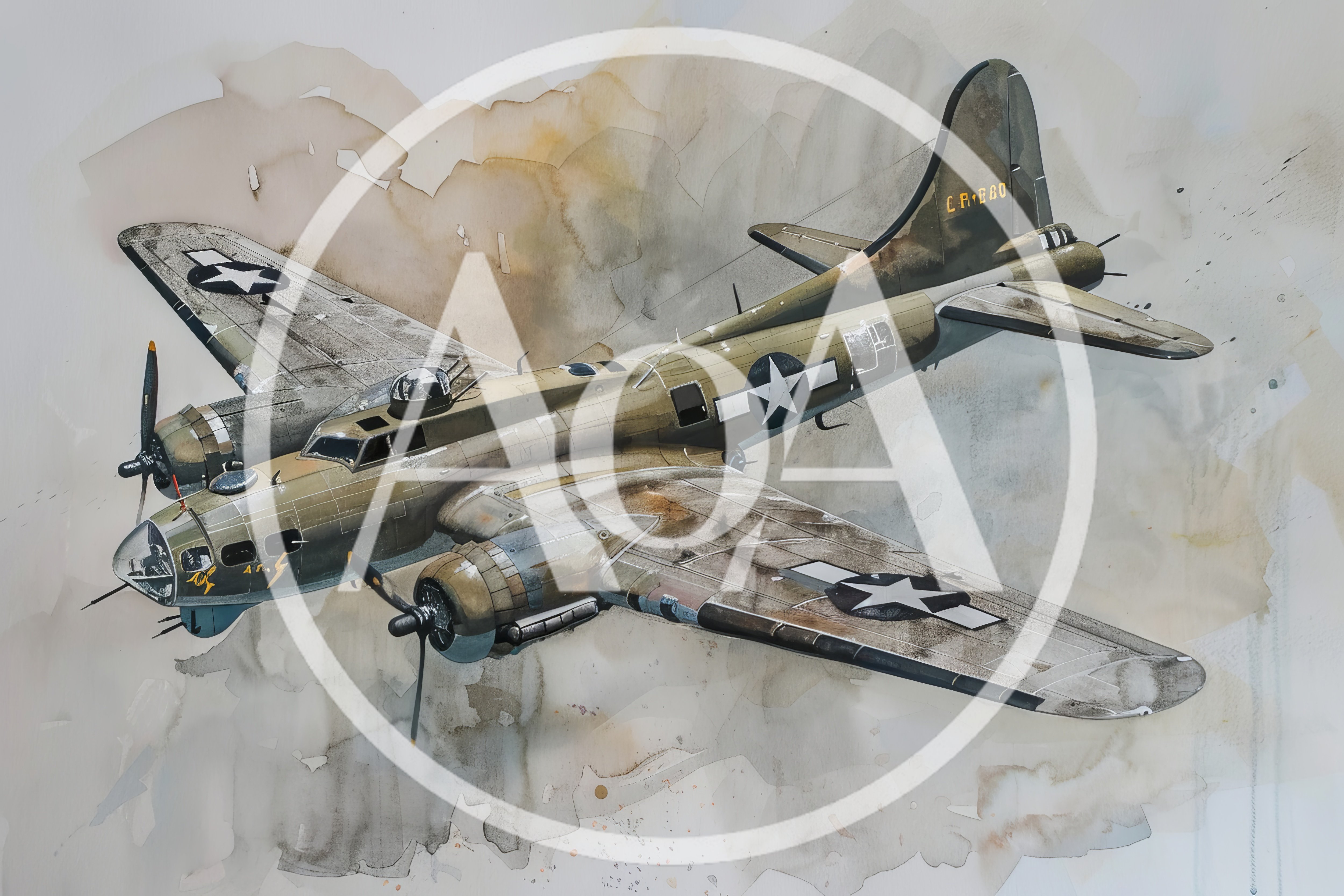 Watercolor Painting Of A B-17 Flying Fortress Bomber