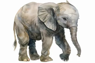 Watercolor Illustration Of A Baby Elephant