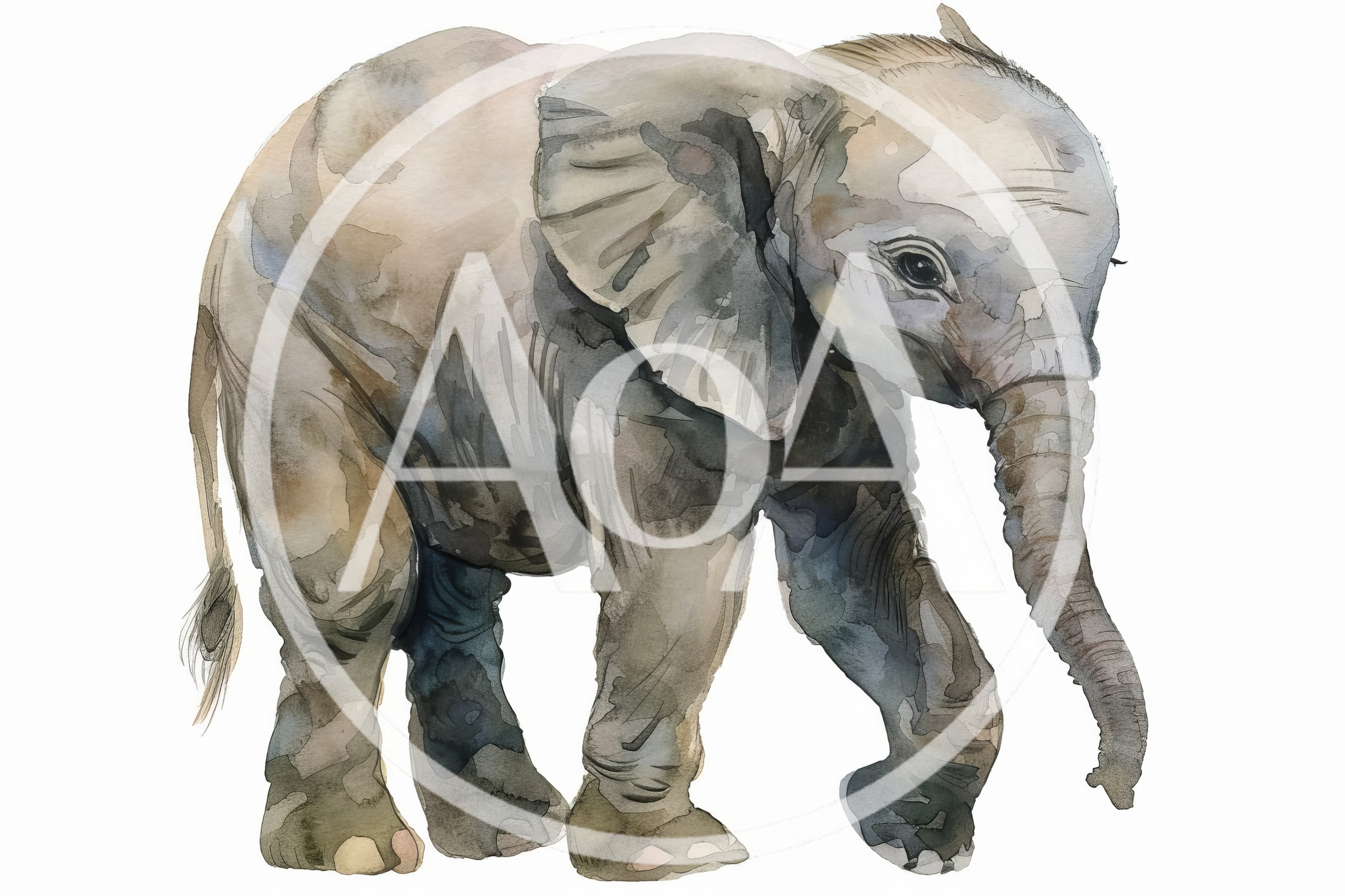 Watercolor Illustration Of A Baby Elephant