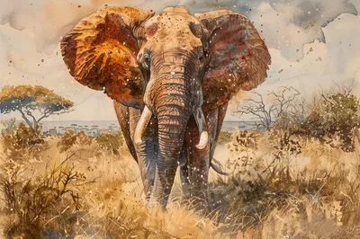 Majestic African Elephant Walking Through The Savanna