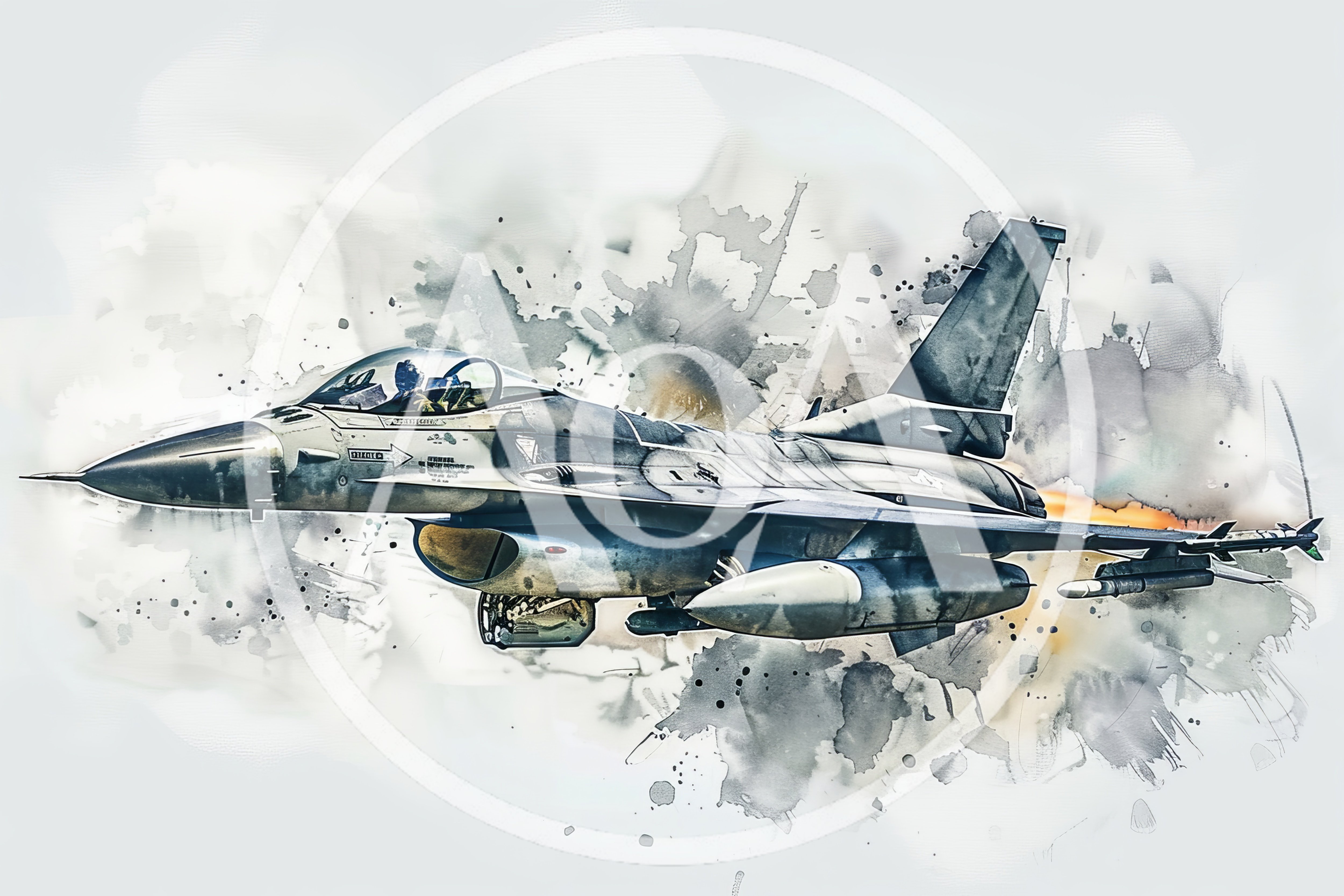 F-16 Fighting Falcon Jet In Watercolor Artistic Style