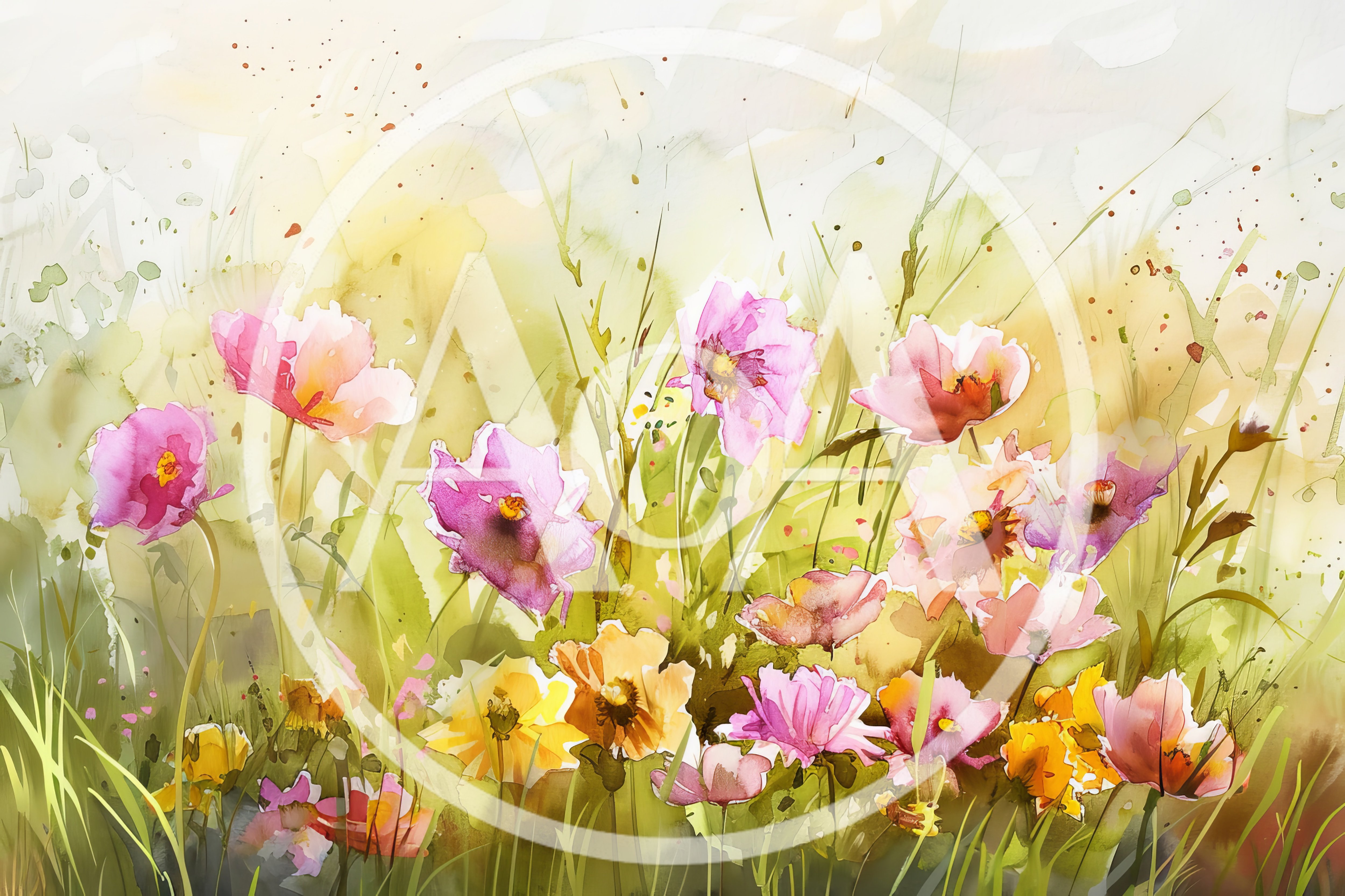 Watercolor Painting Of Wildflowers In A Meadow