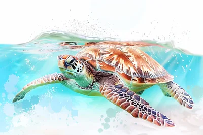 Sea Turtle Swimming Near The Ocean Surface