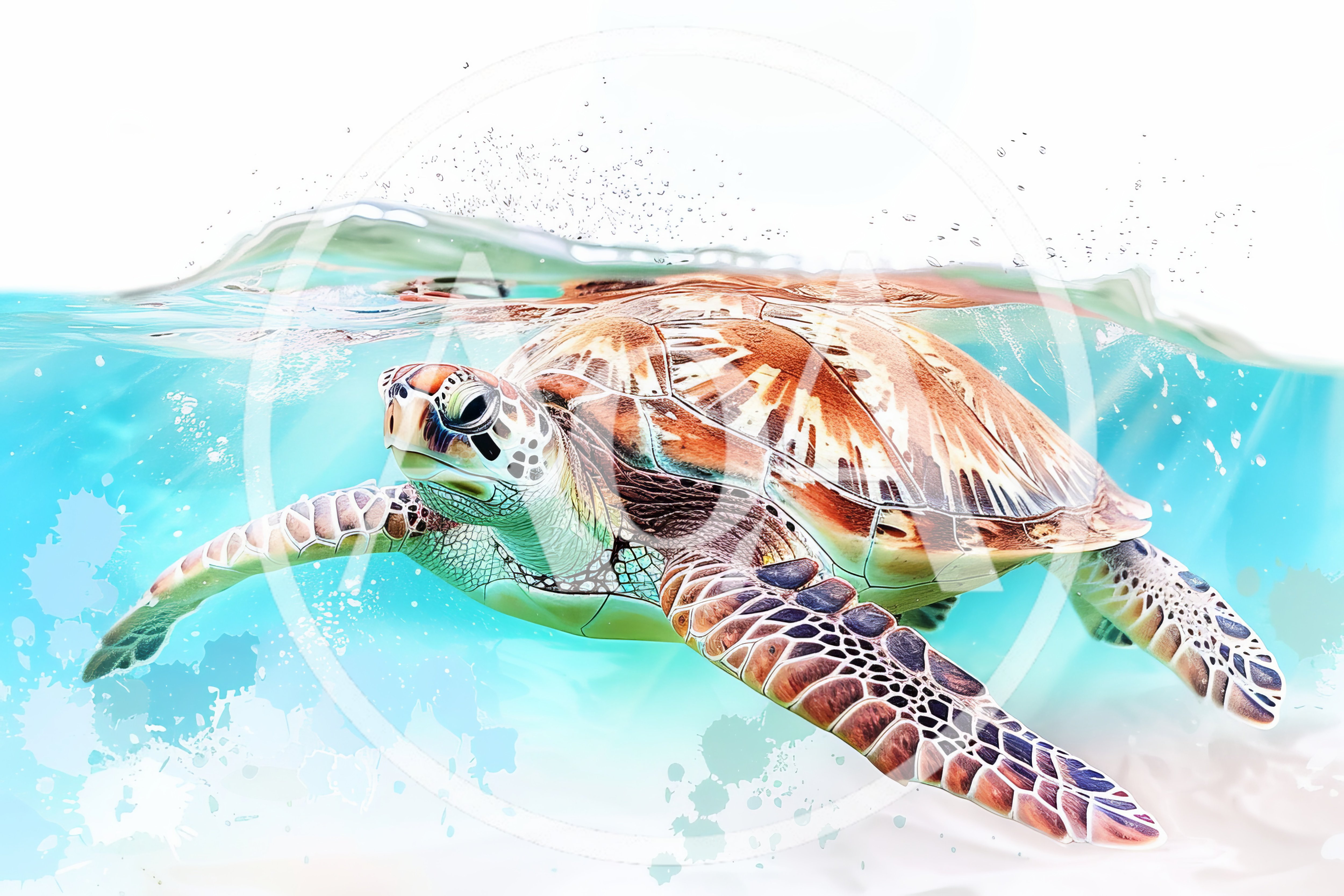 Sea Turtle Swimming Near The Ocean Surface