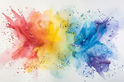 Abstract Watercolor Rainbow Paint Splatter Background