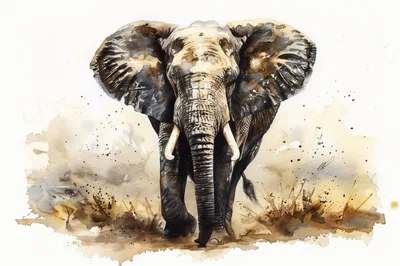 Watercolor Illustration Of A Majestic African Elephant