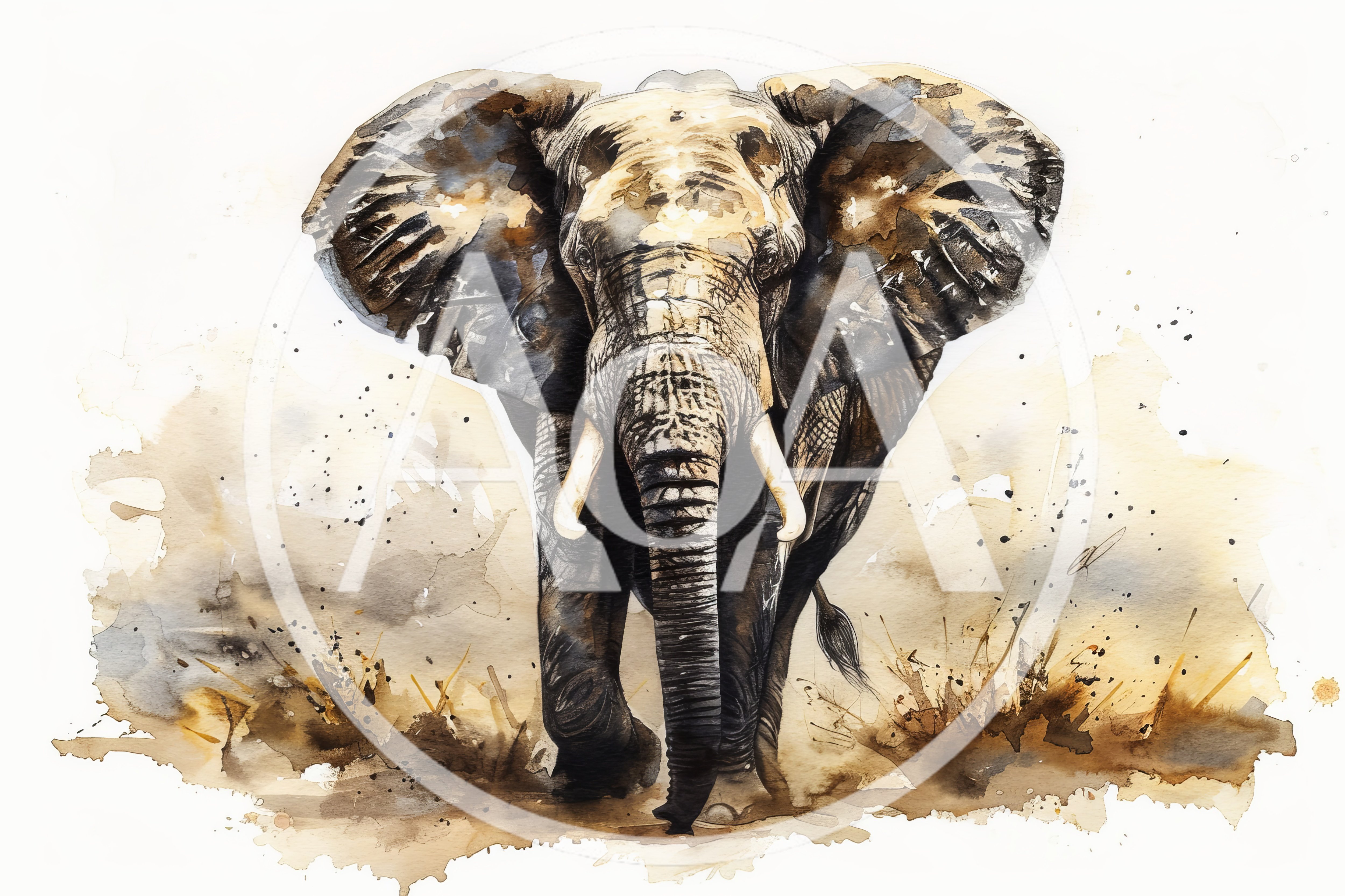 Watercolor Illustration Of A Majestic African Elephant