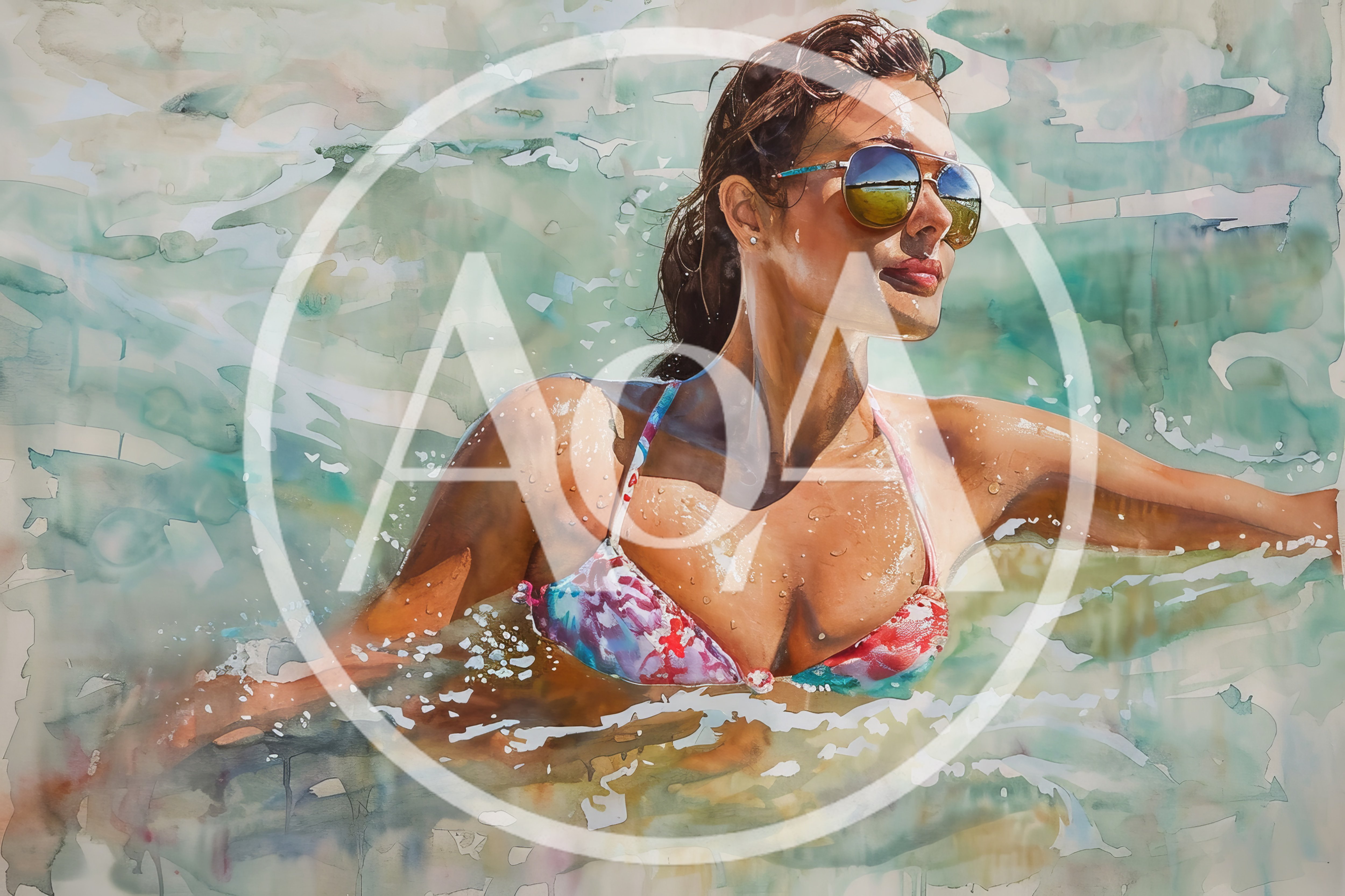 Woman Wearing Sunglasses Swimming In Tropical Ocean Water