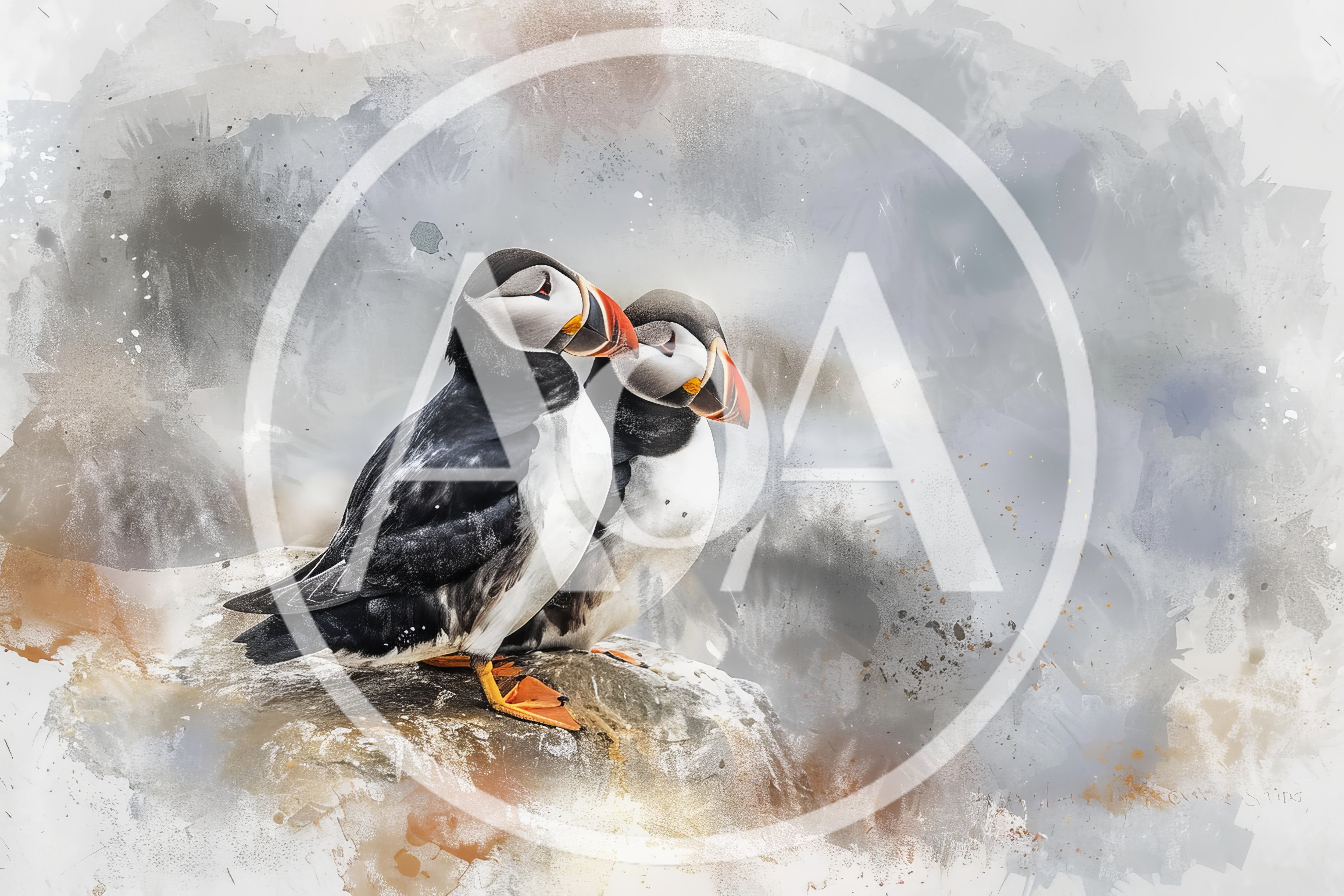 Two Atlantic Puffins Perched On A Rocky Cliff