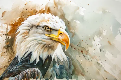 Watercolor Painting Of A Majestic Bald Eagle Portrait