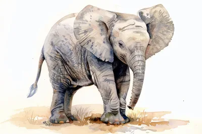 Watercolor Illustration Of A Young African Elephant