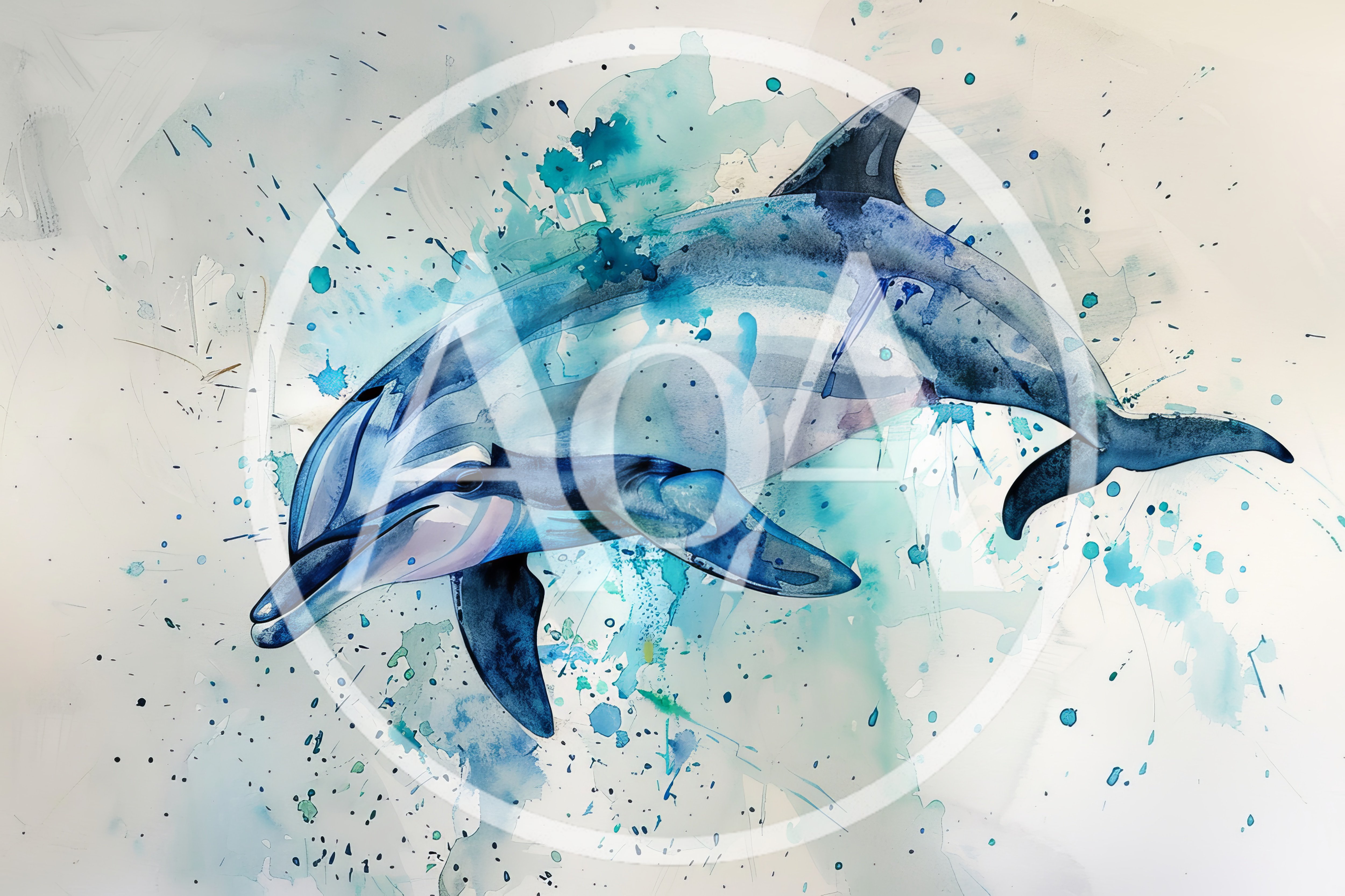 Watercolor Illustration Of A Swimming Dolphin