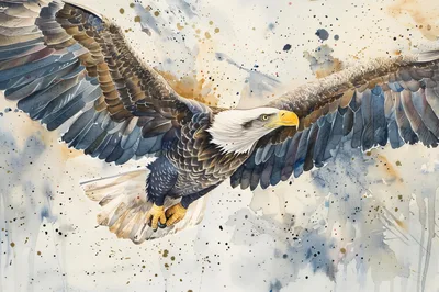 Watercolor Painting Of A Majestic Bald Eagle In Flight