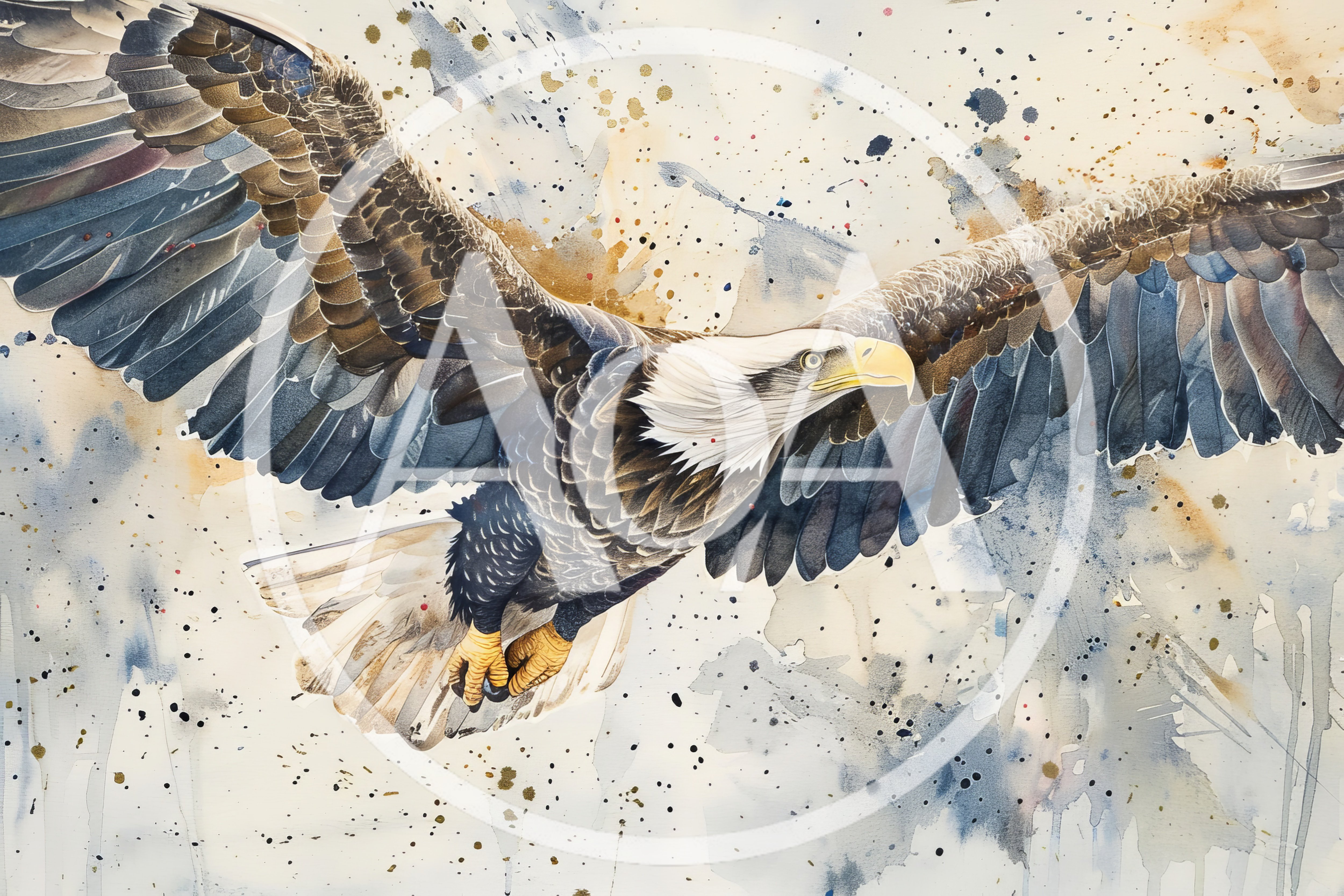 Watercolor Painting Of A Majestic Bald Eagle In Flight