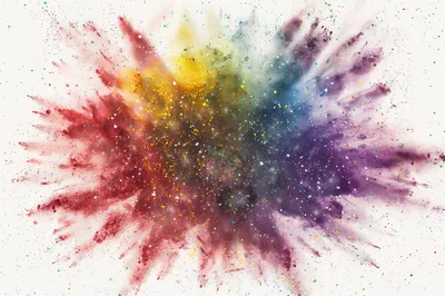 Vibrant Multi-Colored Powder Explosion Against White Background