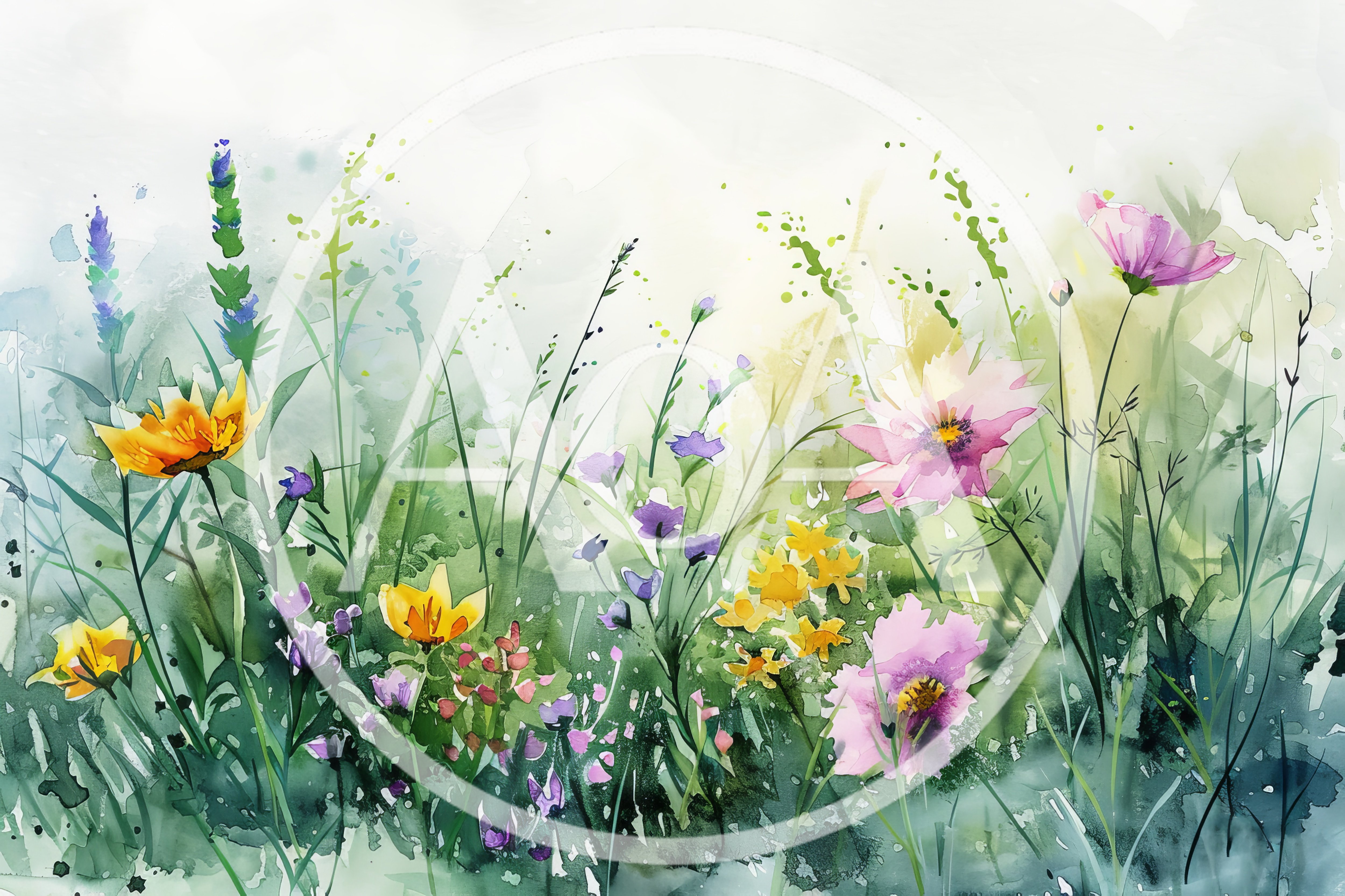 Watercolor Painting Of Wildflowers In A Meadow