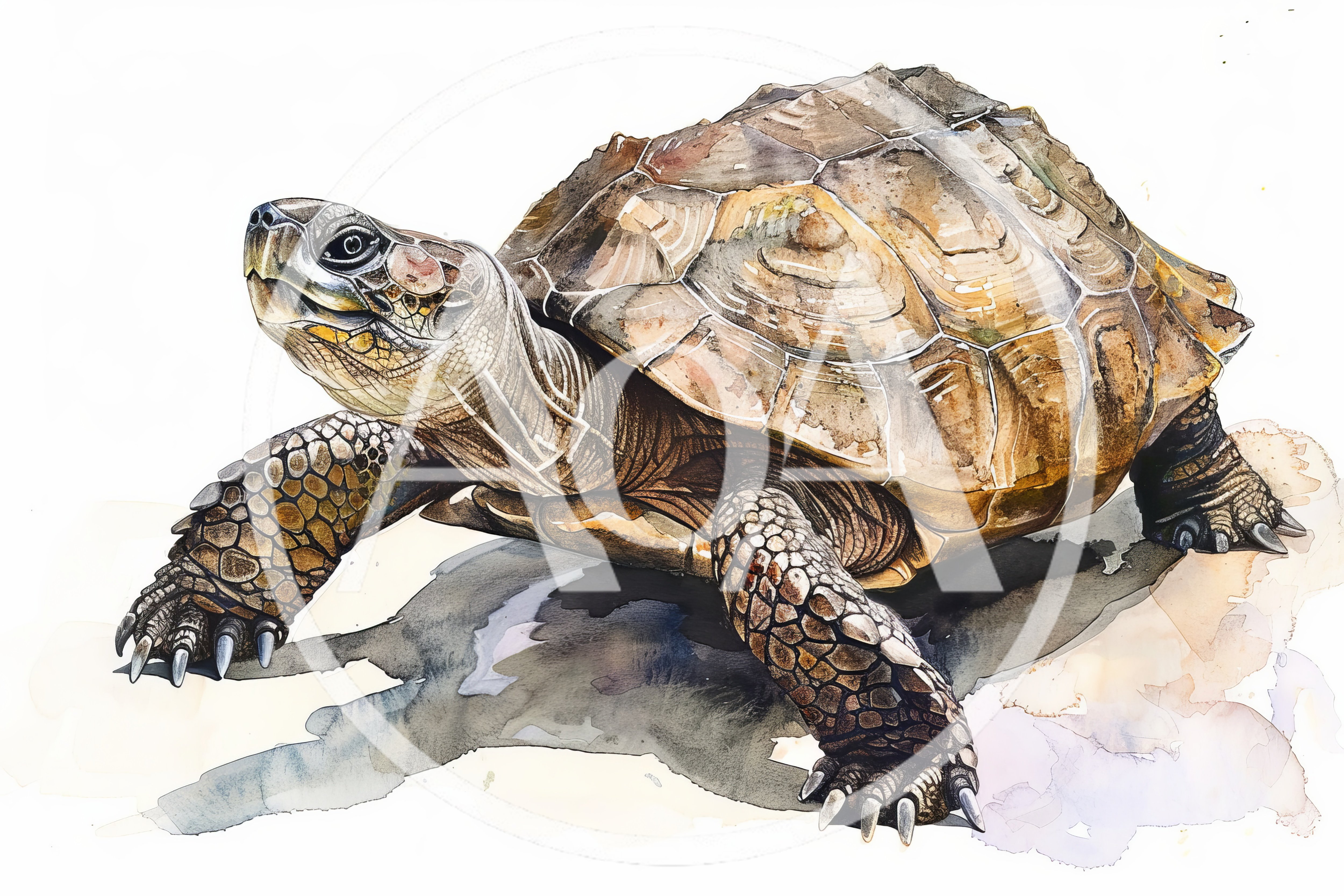 Watercolor Illustration Of A Walking Tortoise