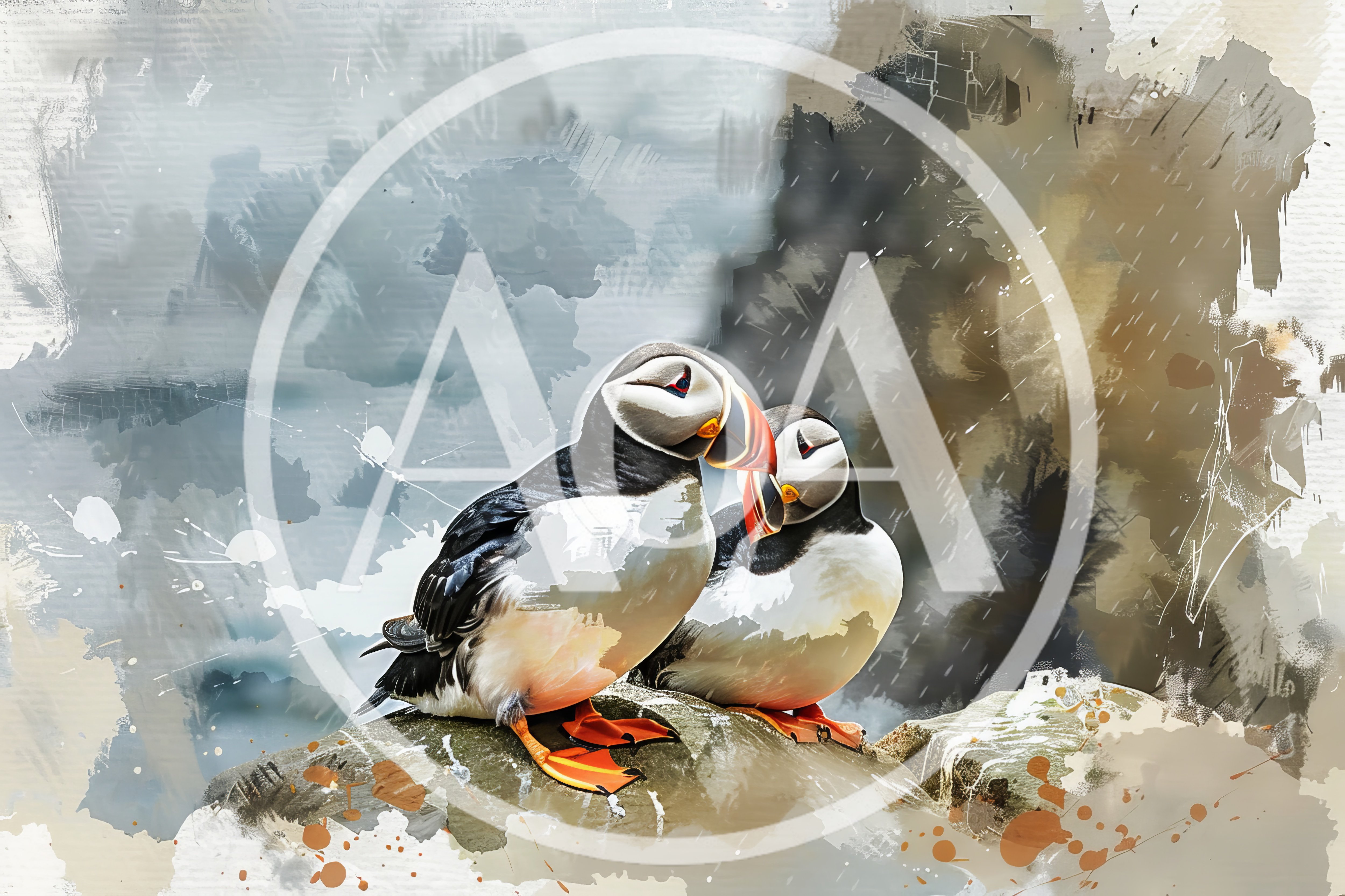Two Atlantic Puffins Perched Together On A Rocky Cliff
