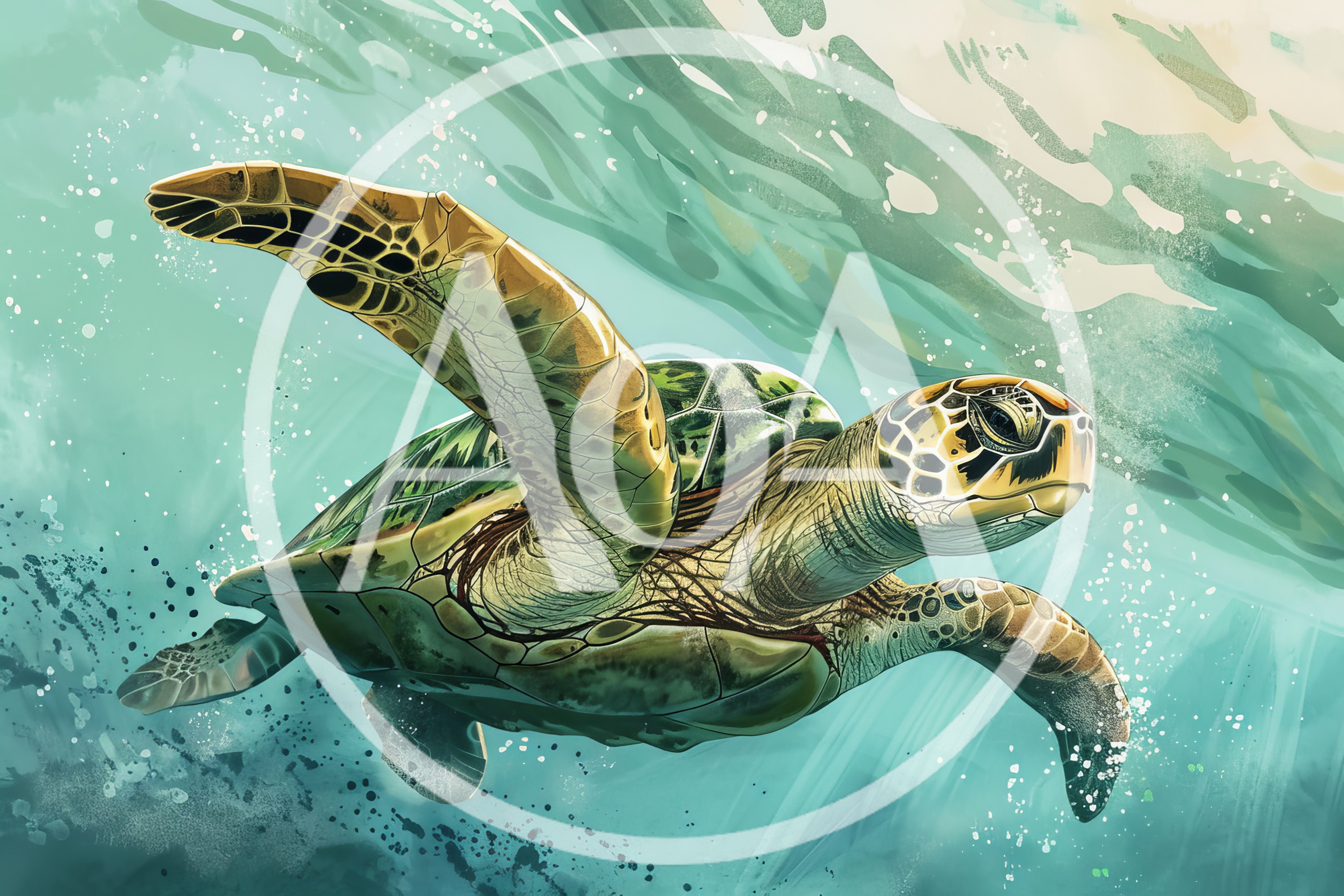 Sea Turtle Swimming Through Tropical Ocean Waters