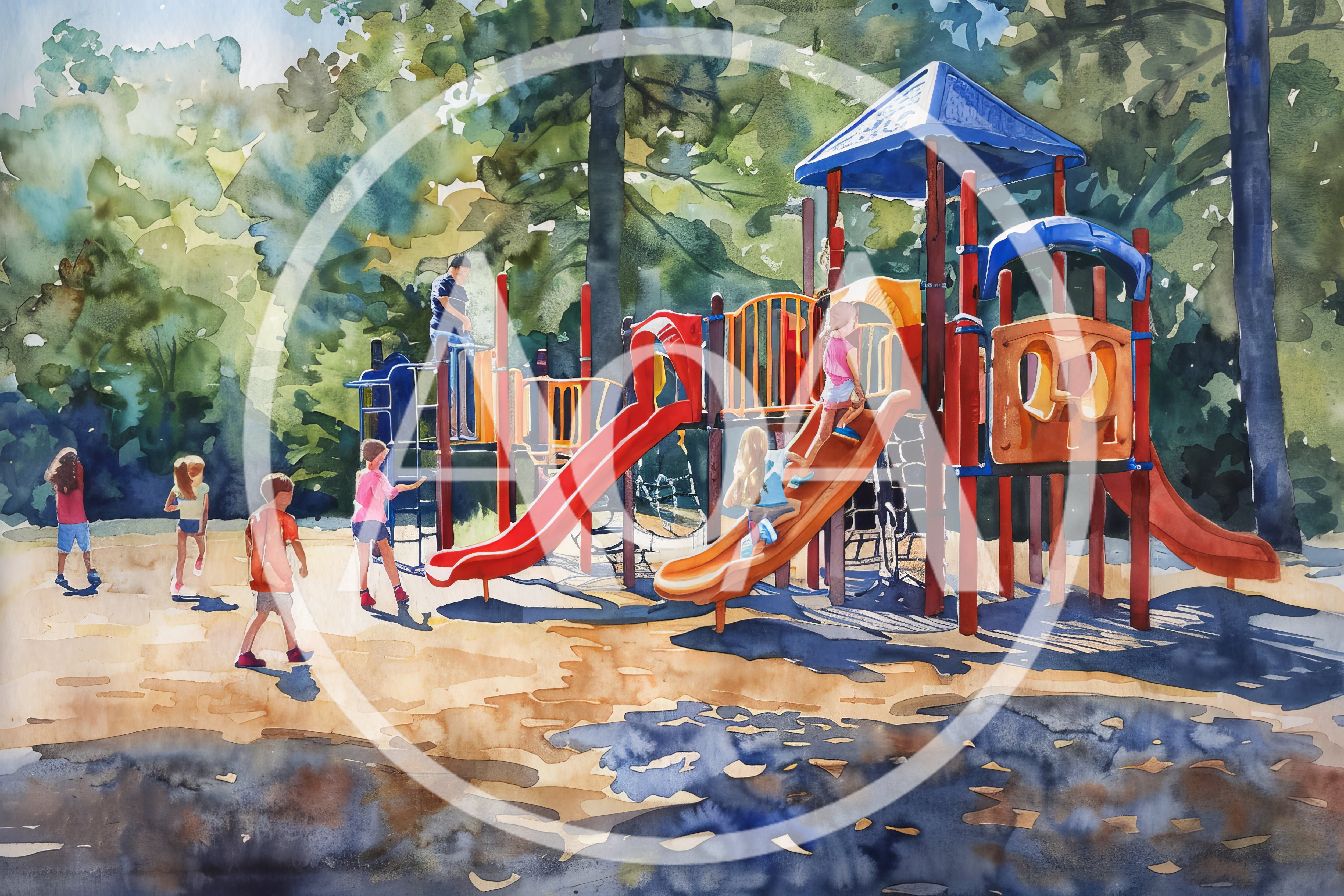 Children Playing On A Colorful Outdoor Playground