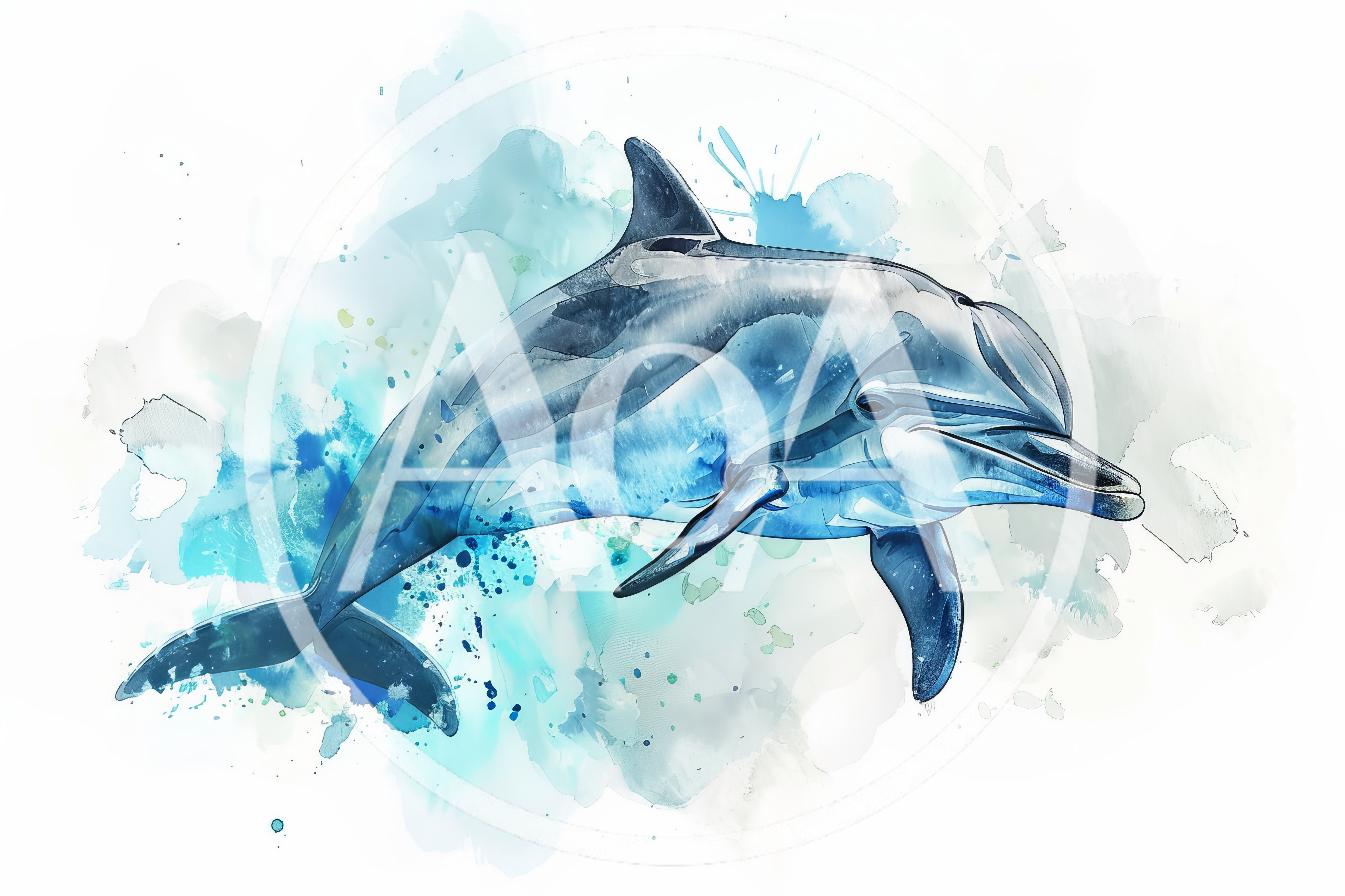 Watercolor Illustration Of A Swimming Bottlenose Dolphin