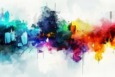 Abstract Watercolor Painting With Vibrant Multi Colored Splashes