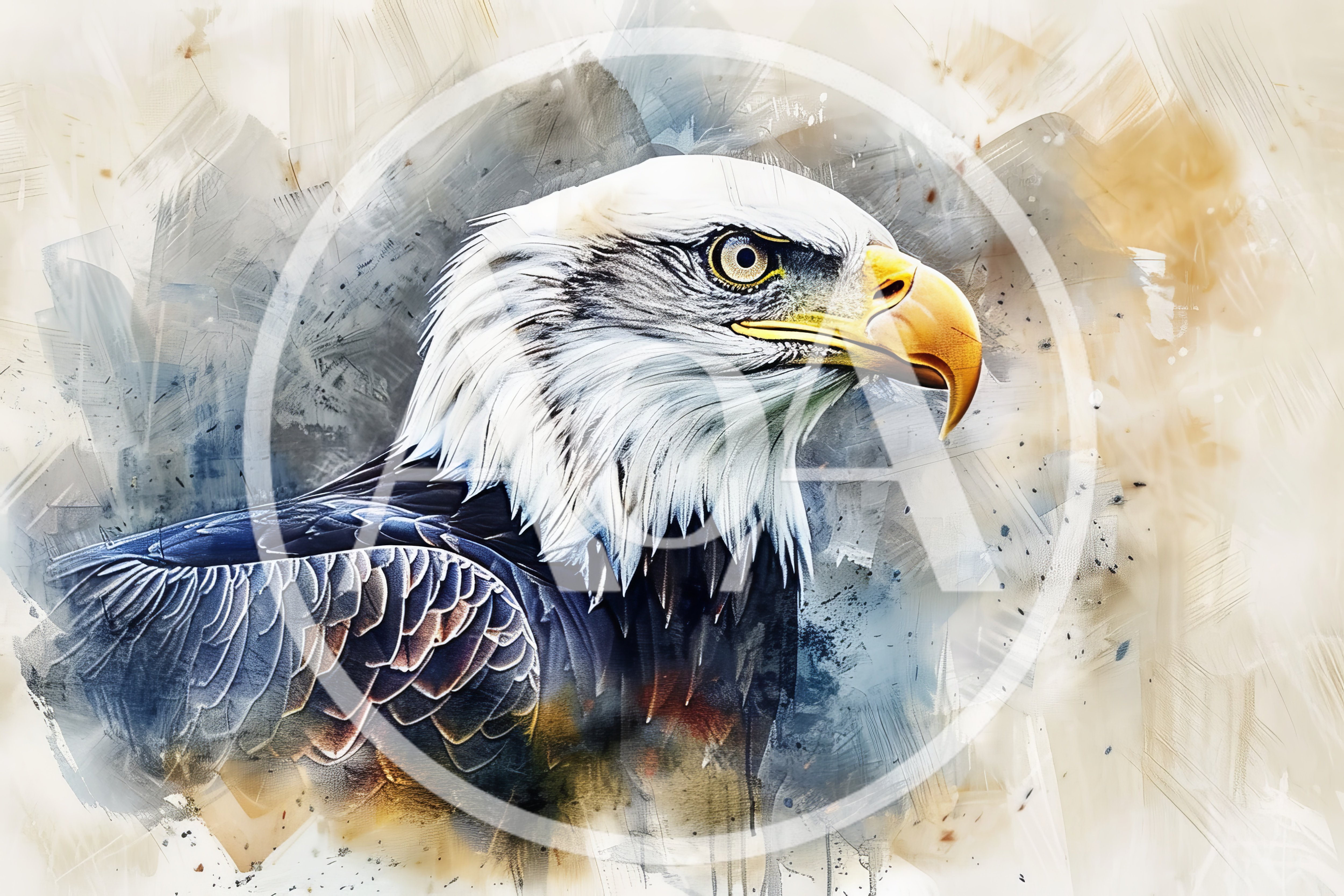 Majestic Bald Eagle Portrait With Artistic Watercolor Background