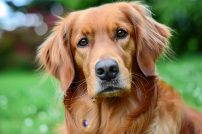 Portrait Of A Golden Retriever Dog Outdoors