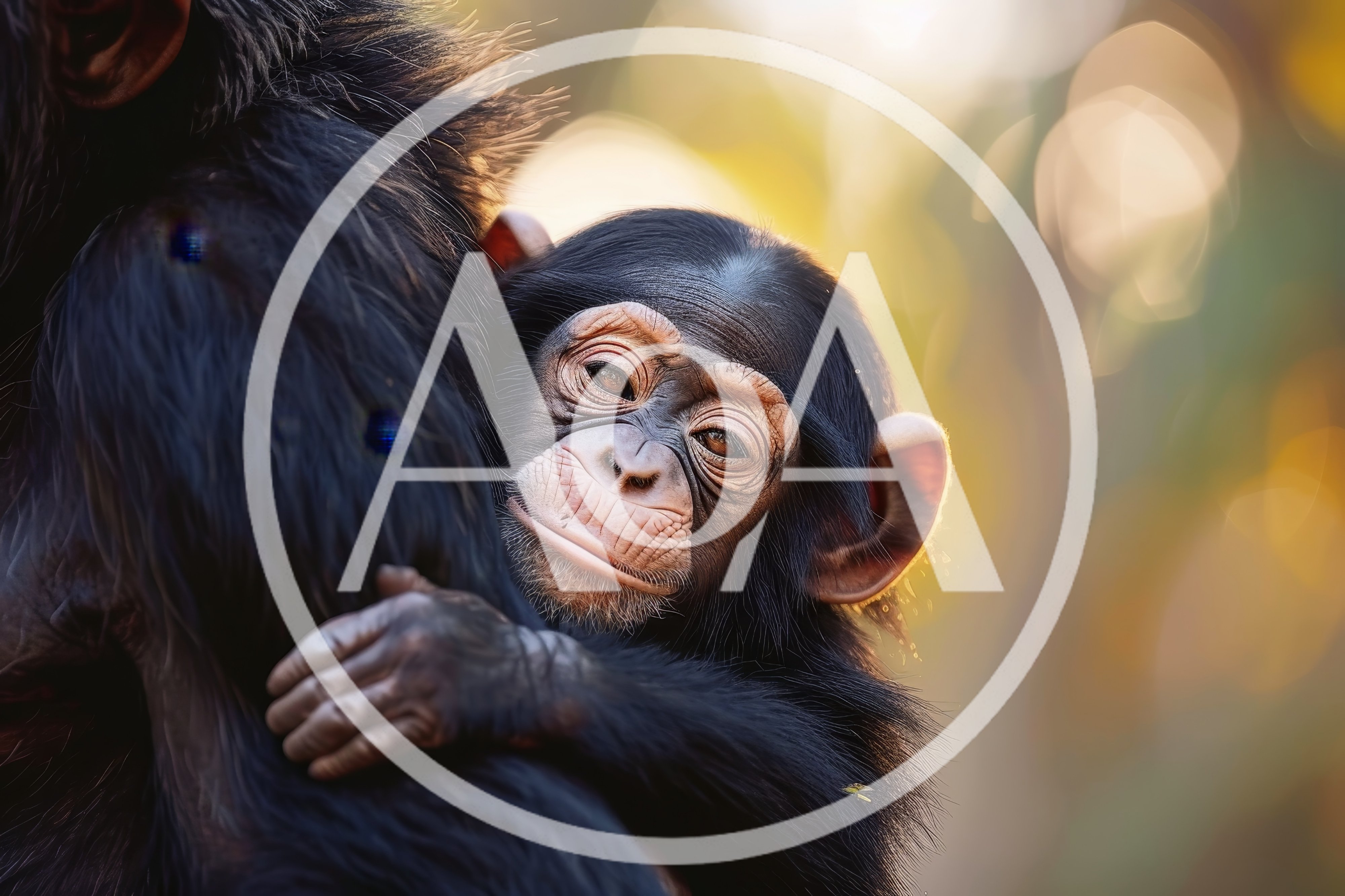 Baby Chimpanzee Clinging To Its Mother
