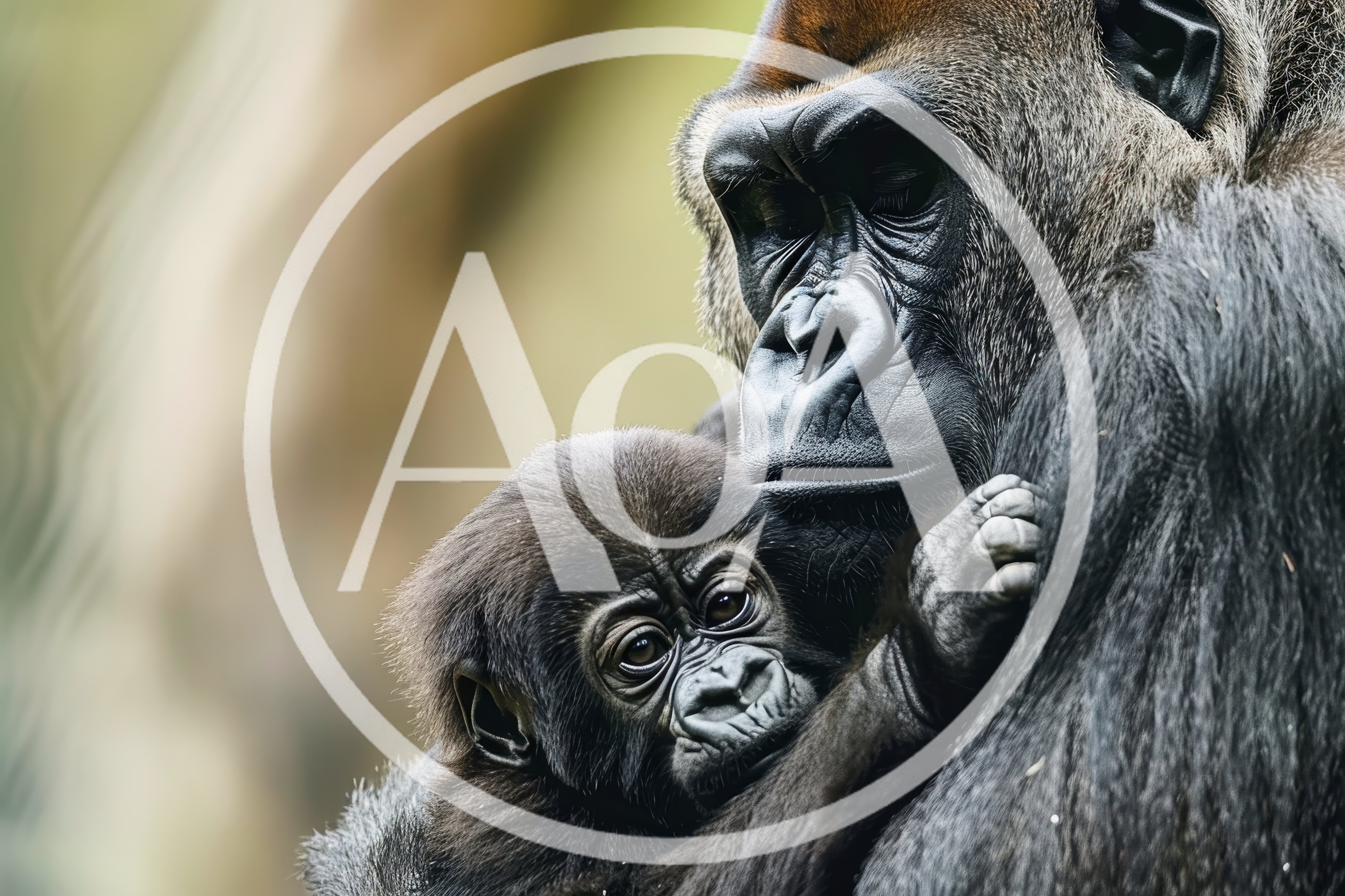Mother Gorilla Holding Her Newborn Infant