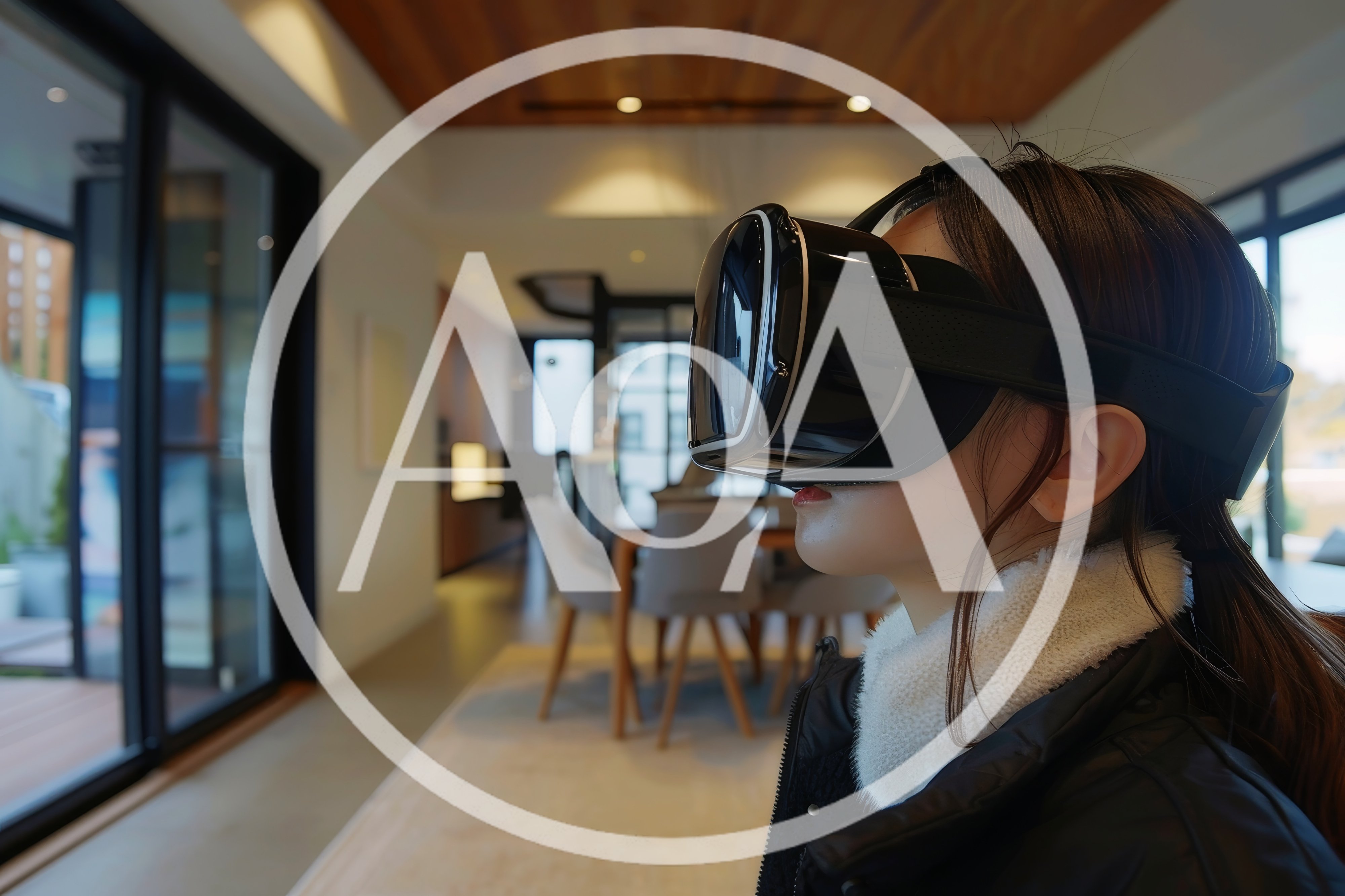 Young Woman Wearing Virtual Reality Headset In Modern Home