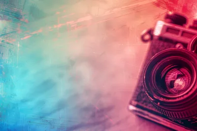 Vintage Film Camera On Textured Colorful Background