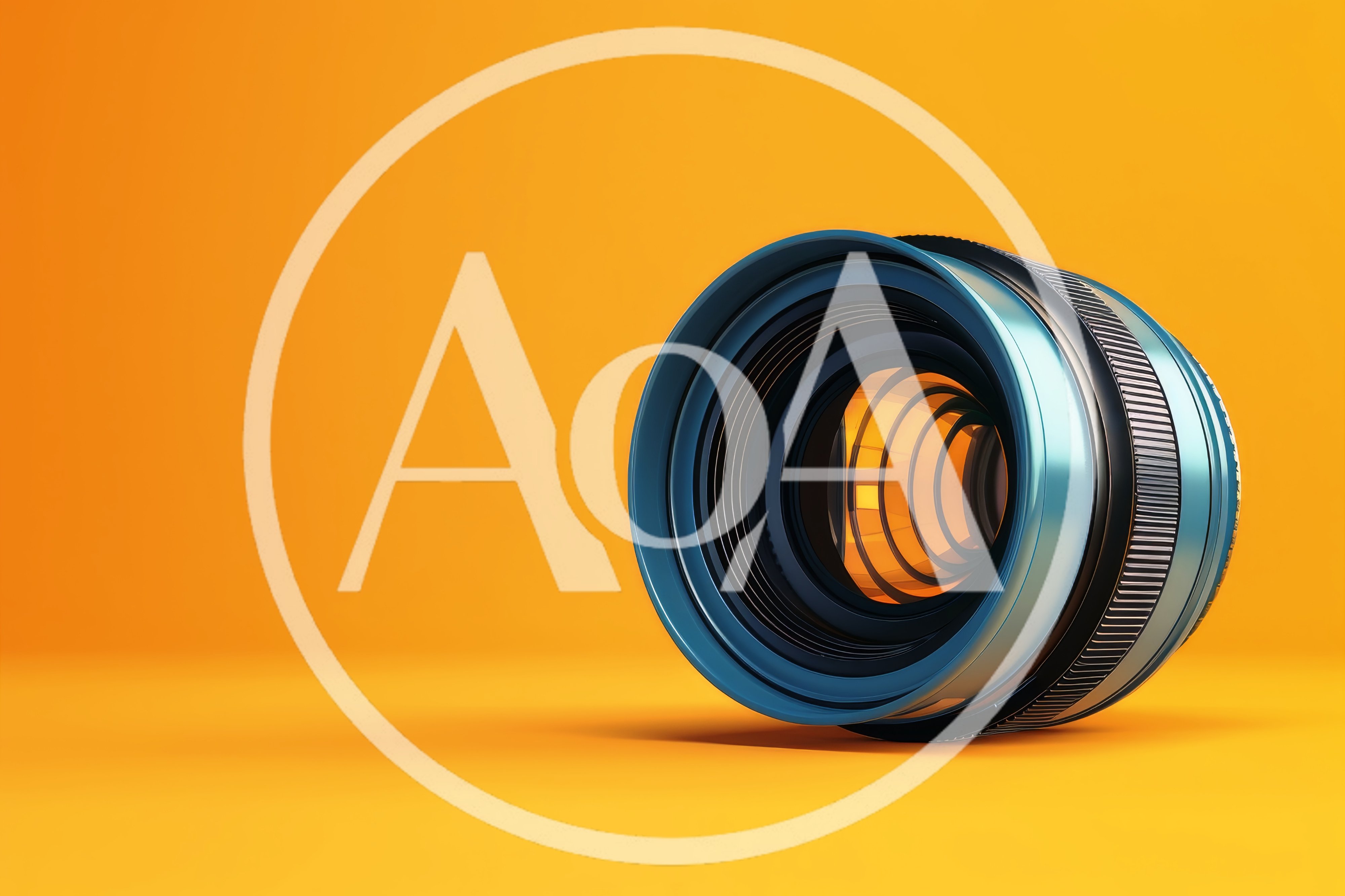 Blue Camera Lens Isolated On Orange Background