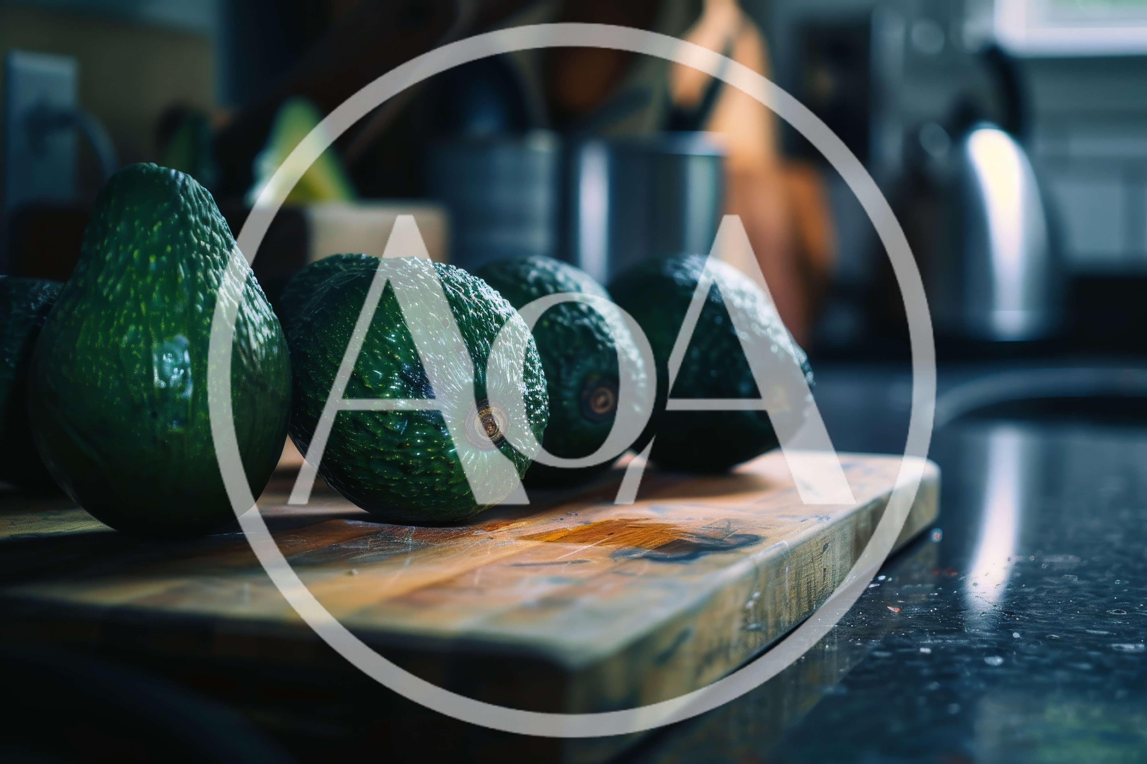 Fresh Whole Avocados Resting On A Wooden Cutting Board