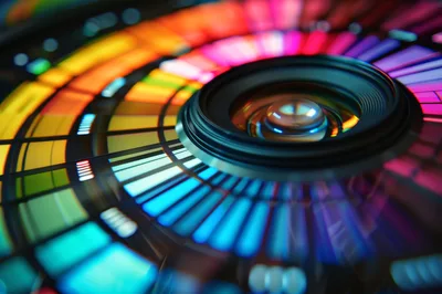 Abstract Camera Lens Over Colorful Digital Light Spectrum