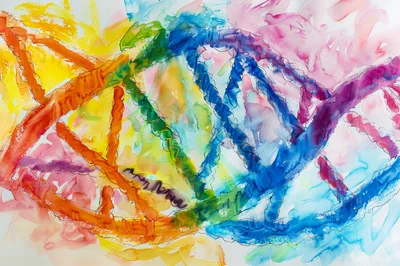 Abstract Watercolor Painting Of A DNA Helix Structure