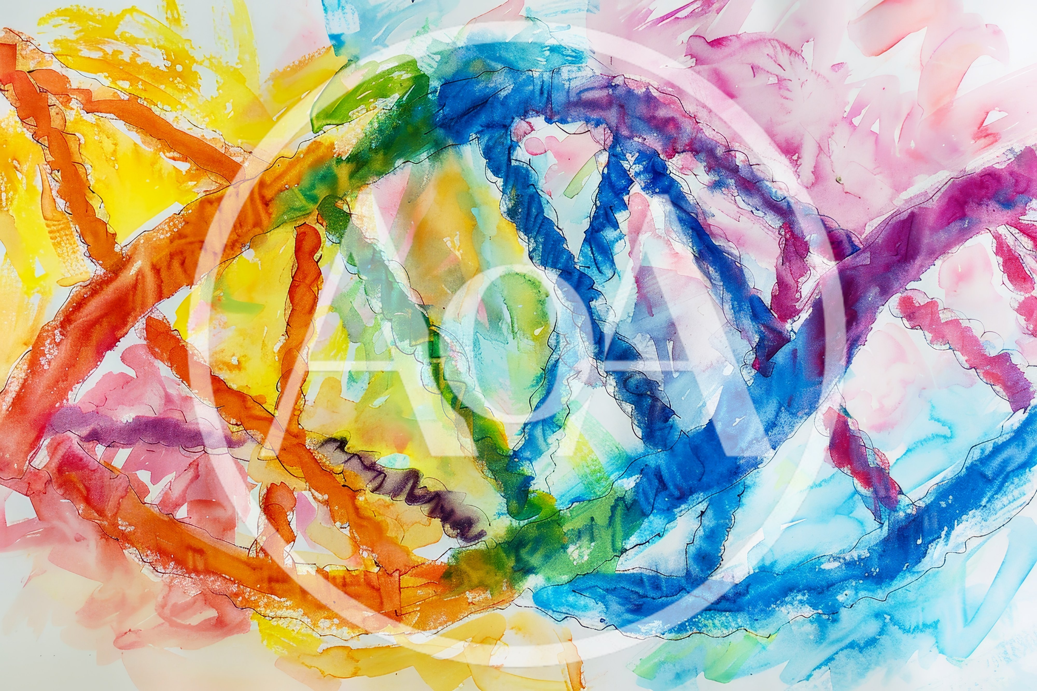 Abstract Watercolor Painting Of A DNA Helix Structure