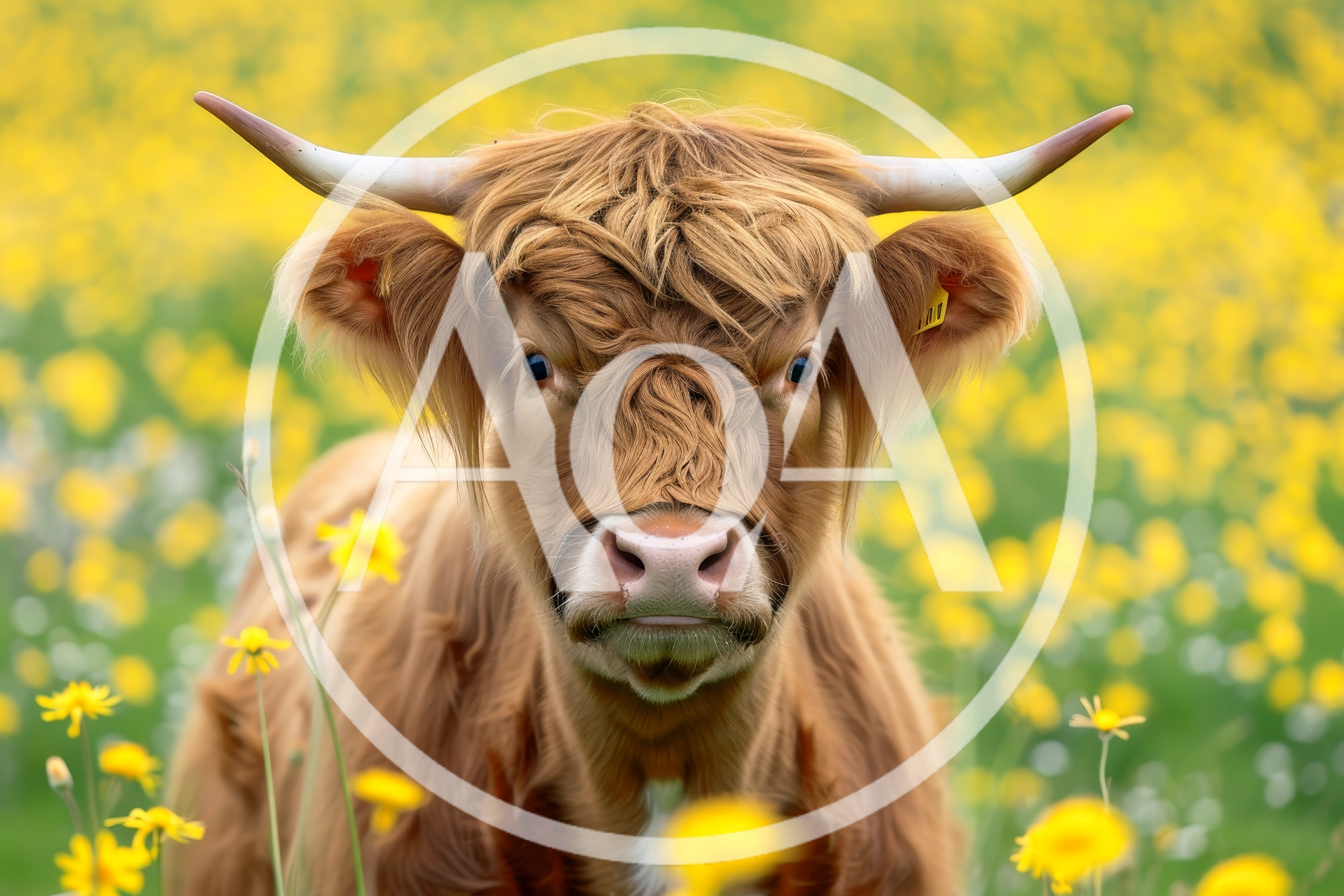 Highland Cow Standing In A Field Of Yellow Flowers