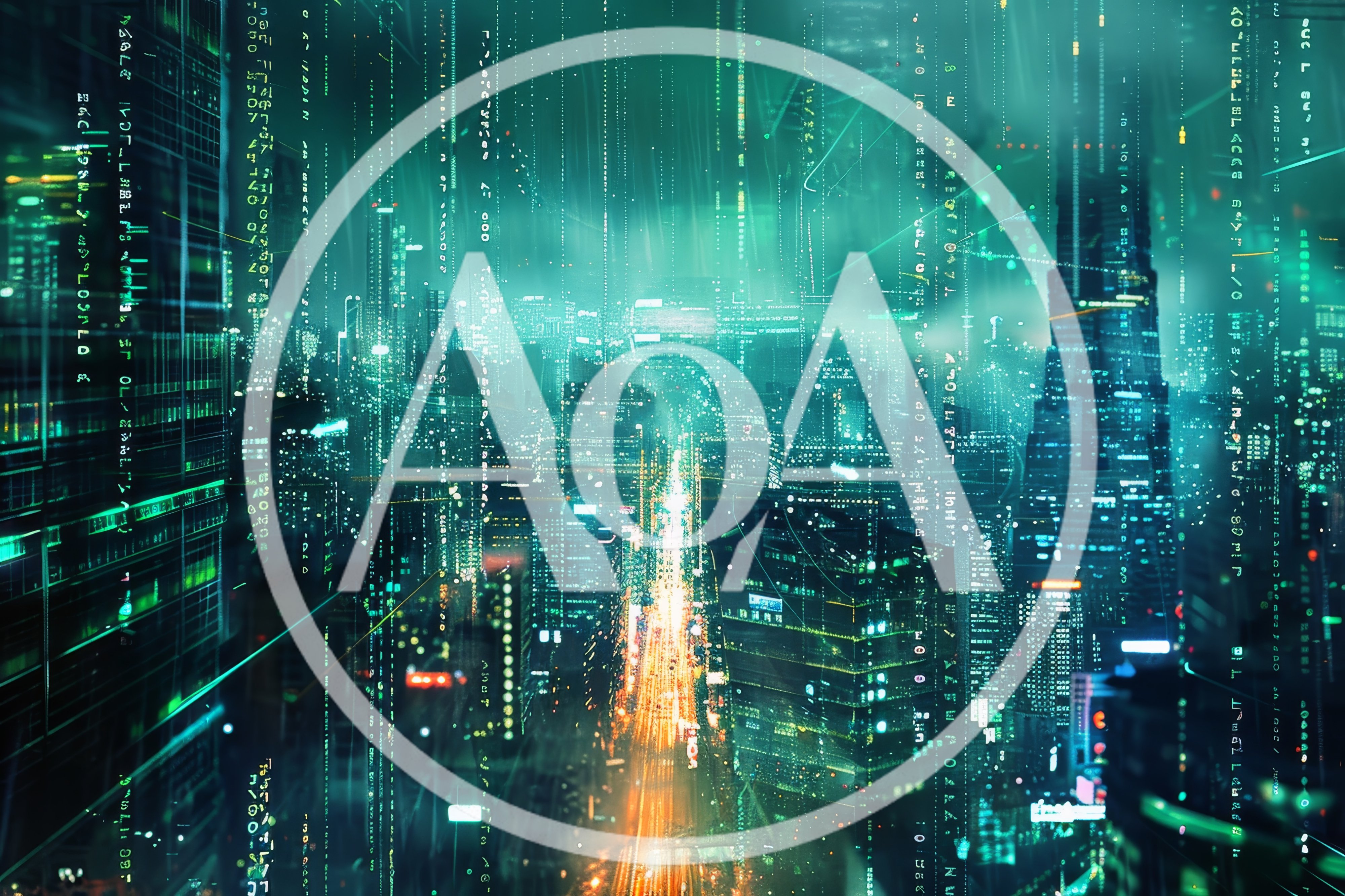 Futuristic Cyberpunk Cityscape With Digital Data Rain