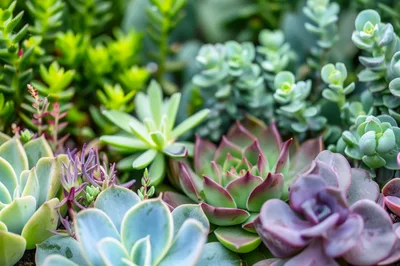Close Up Of Diverse Succulent Plant Arrangement