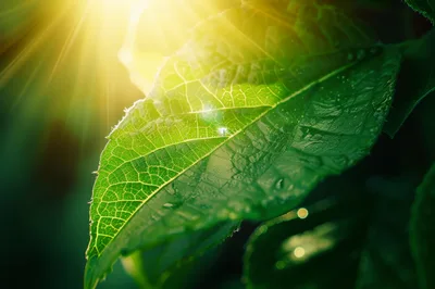Sunlight Shining Through A Vibrant Green Leaf