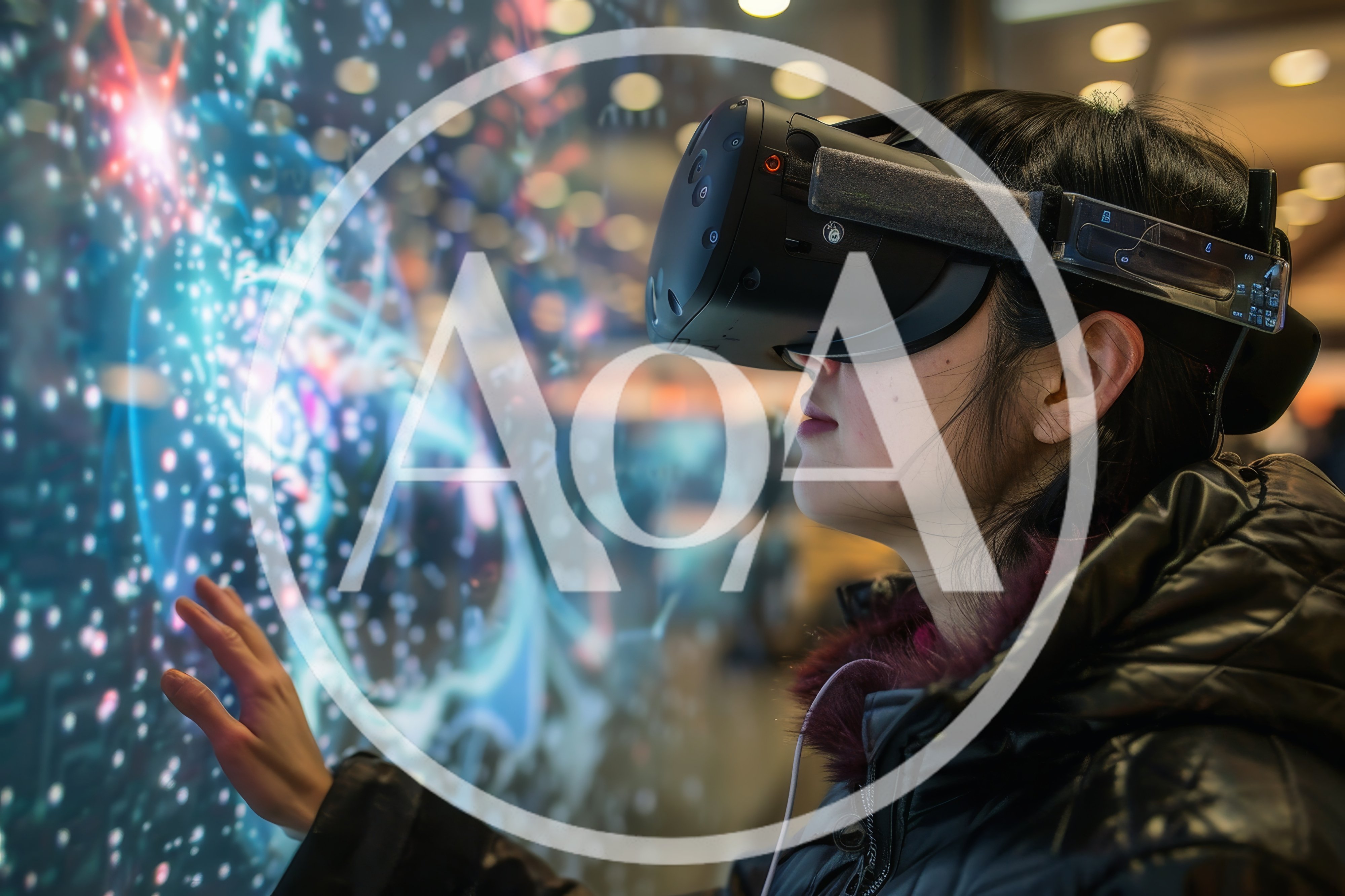 Young Woman Interacting With Virtual Reality Interface